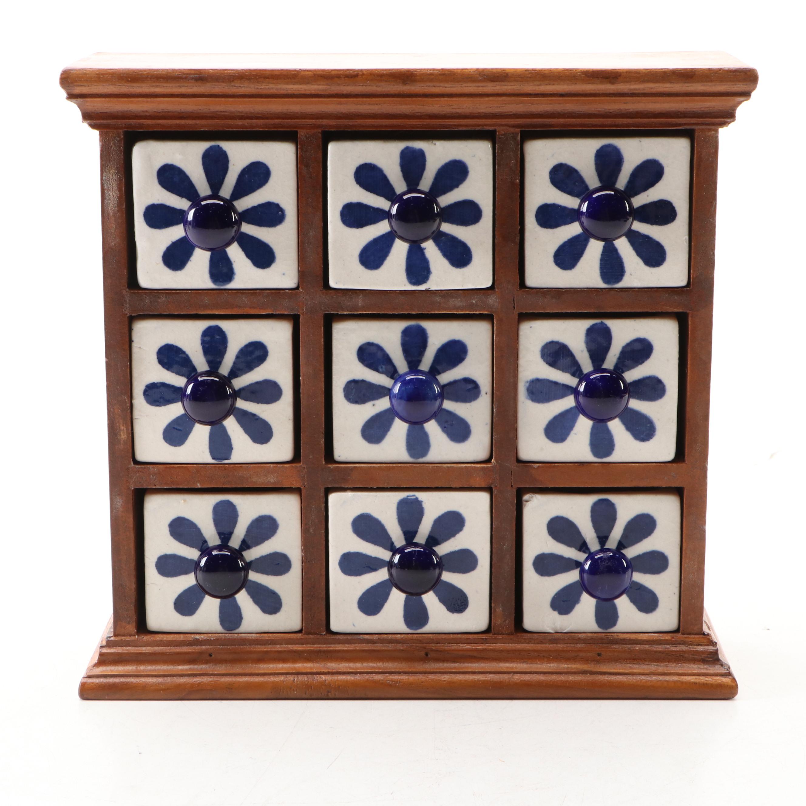 Blue and White Ceramic Drawer Apothecary Cabinet