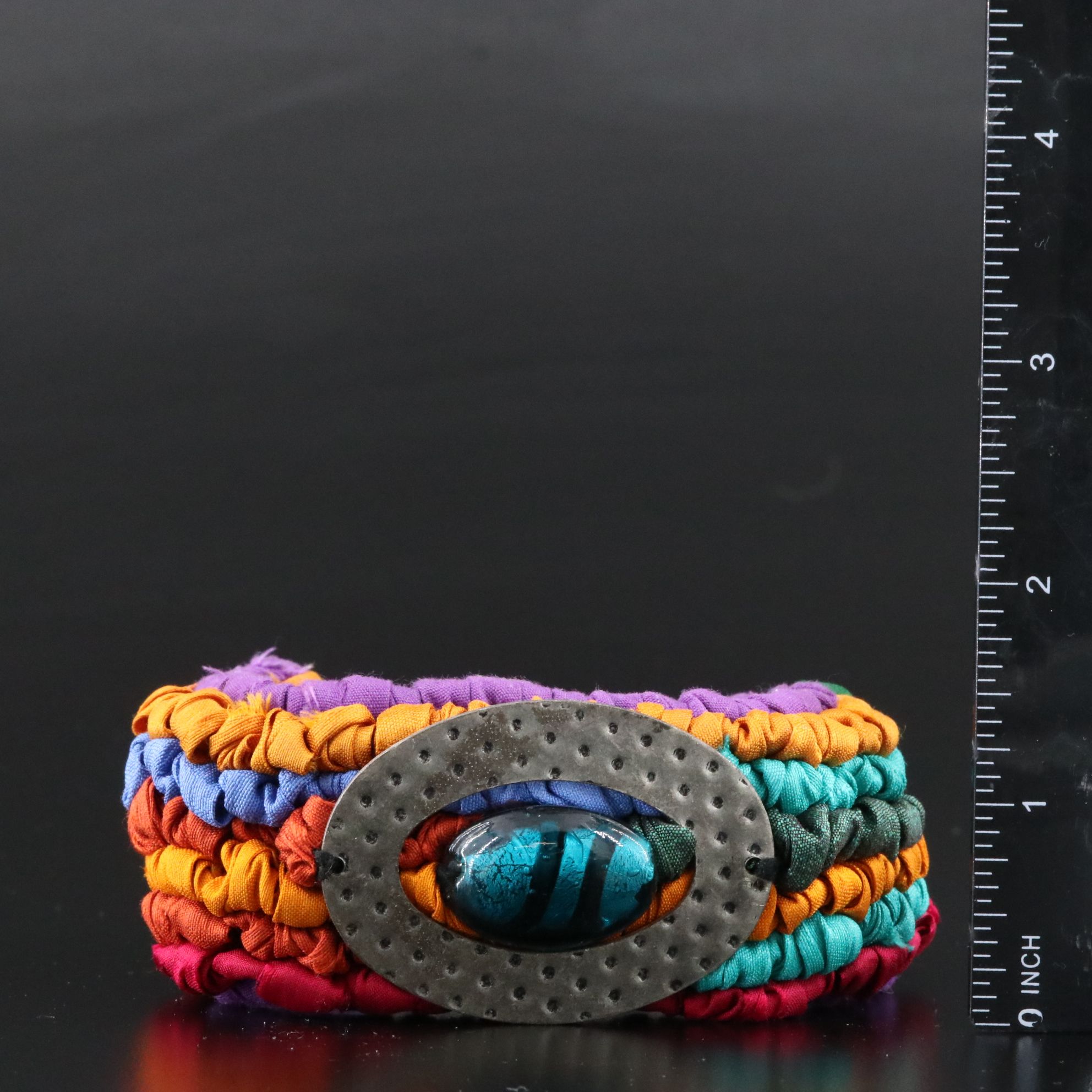 Woven Falona, Glass and Metal Bracelet