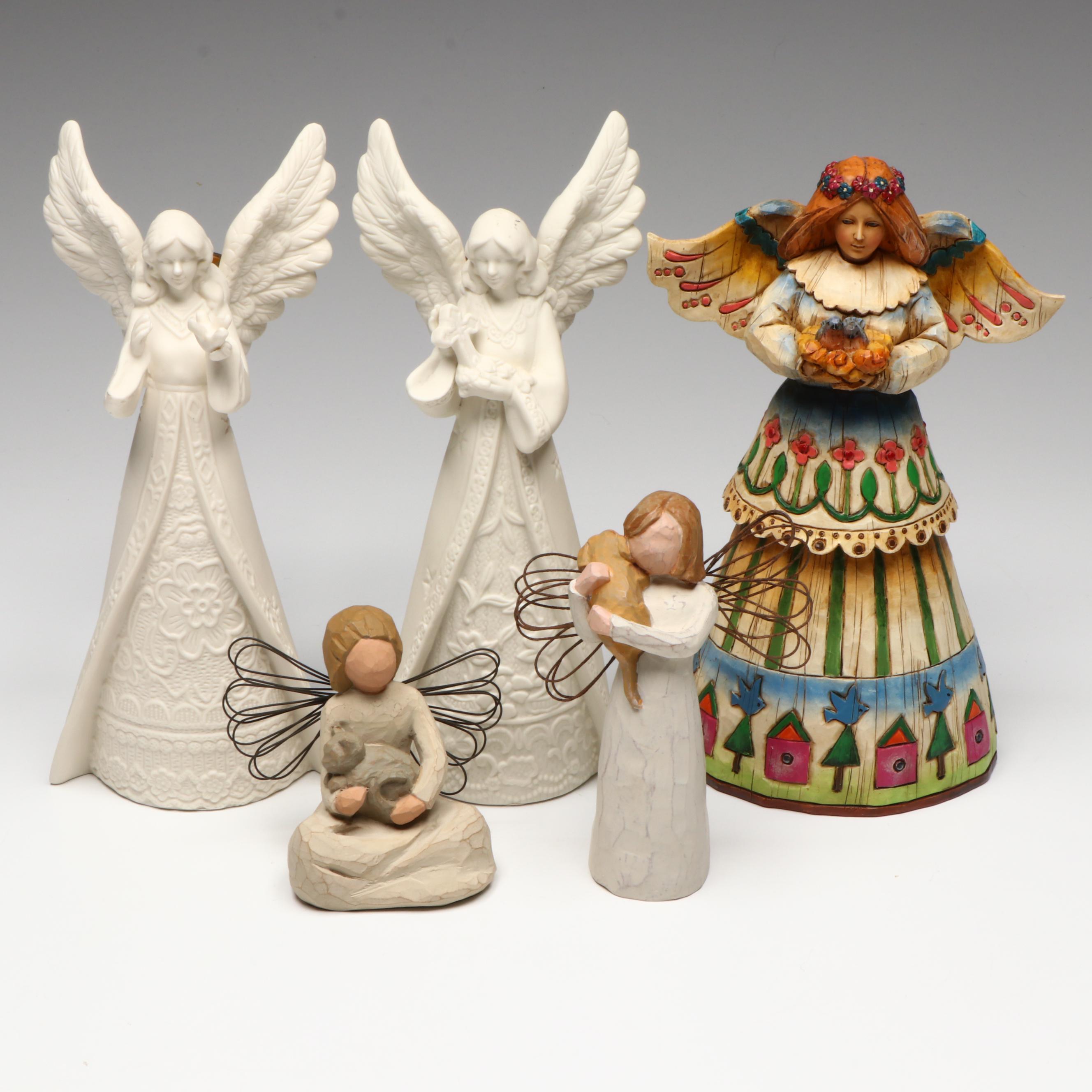 Jim Shore "Angel of Love" with More Resin and Bisque Angel Figurines