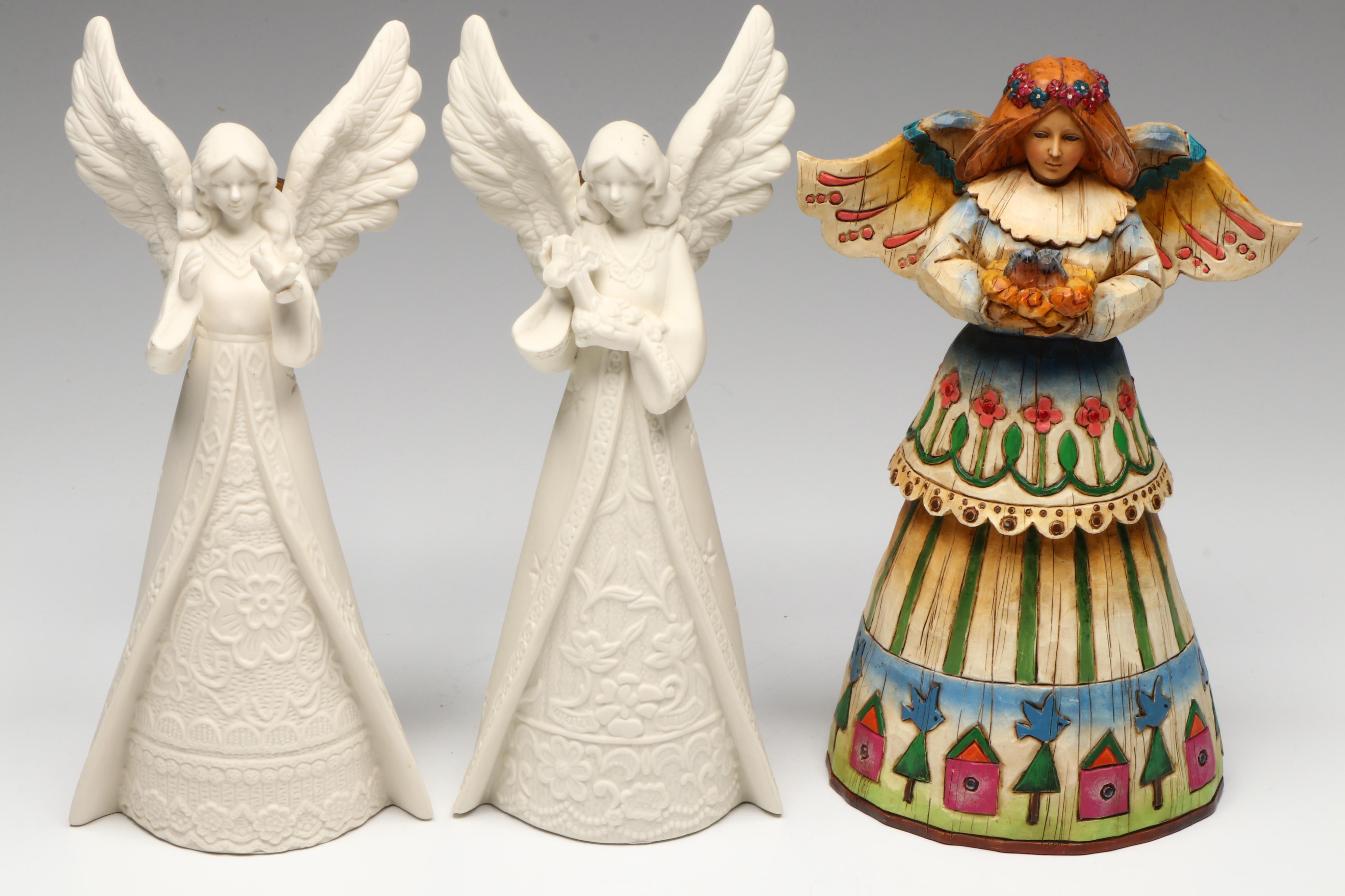 Jim Shore "Angel of Love" with More Resin and Bisque Angel Figurines