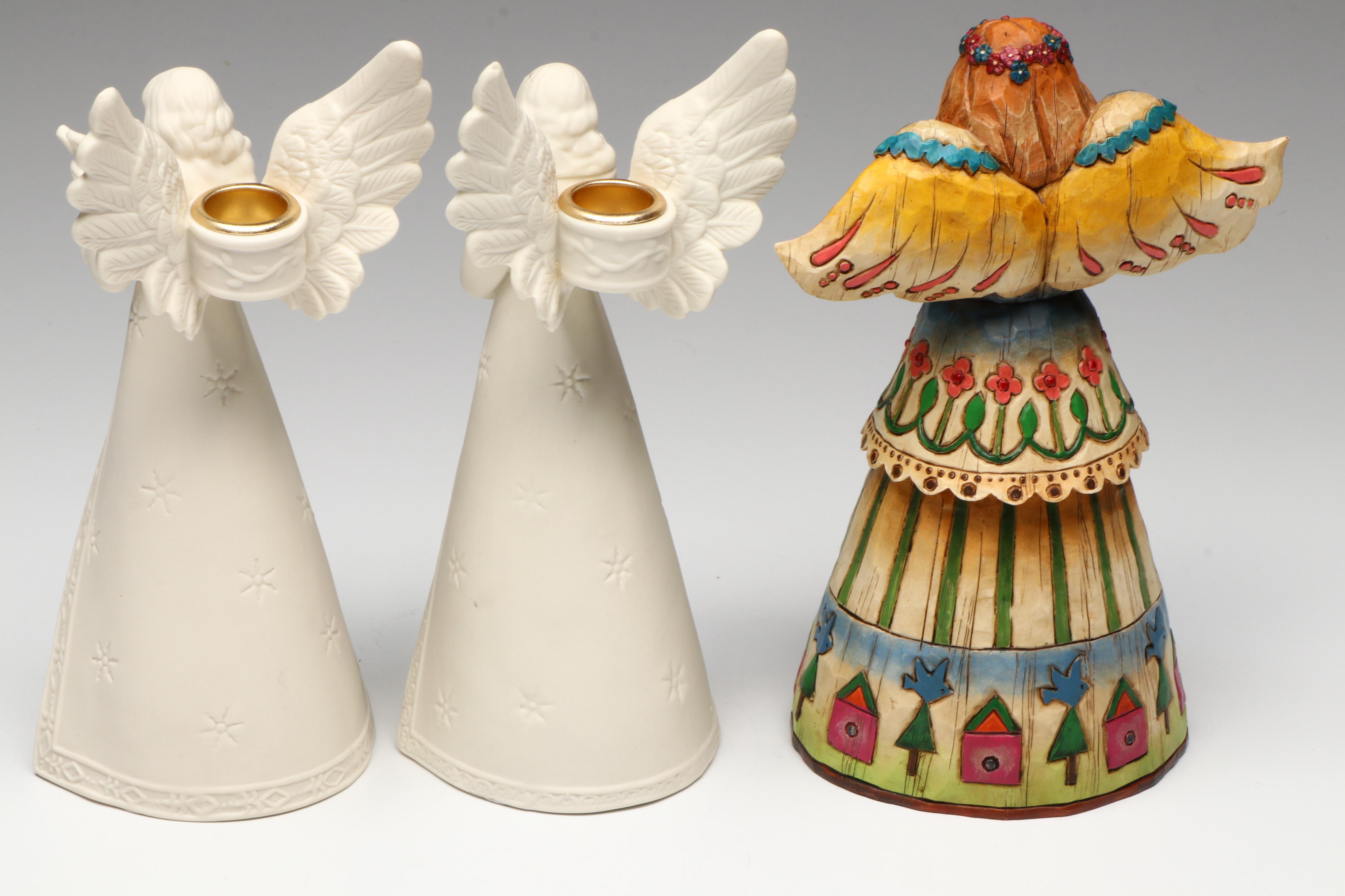 Jim Shore "Angel of Love" with More Resin and Bisque Angel Figurines