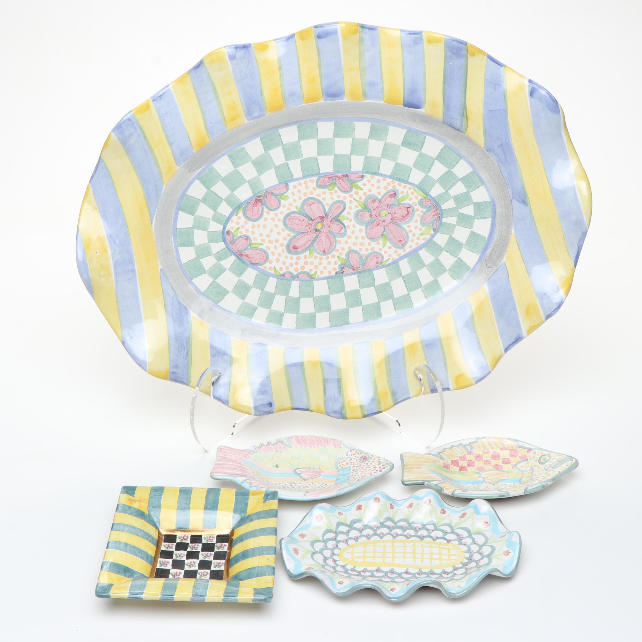 MacKenzie-Childs "Myrtle" Ceramic Tray and More Serveware, Late 20th C.