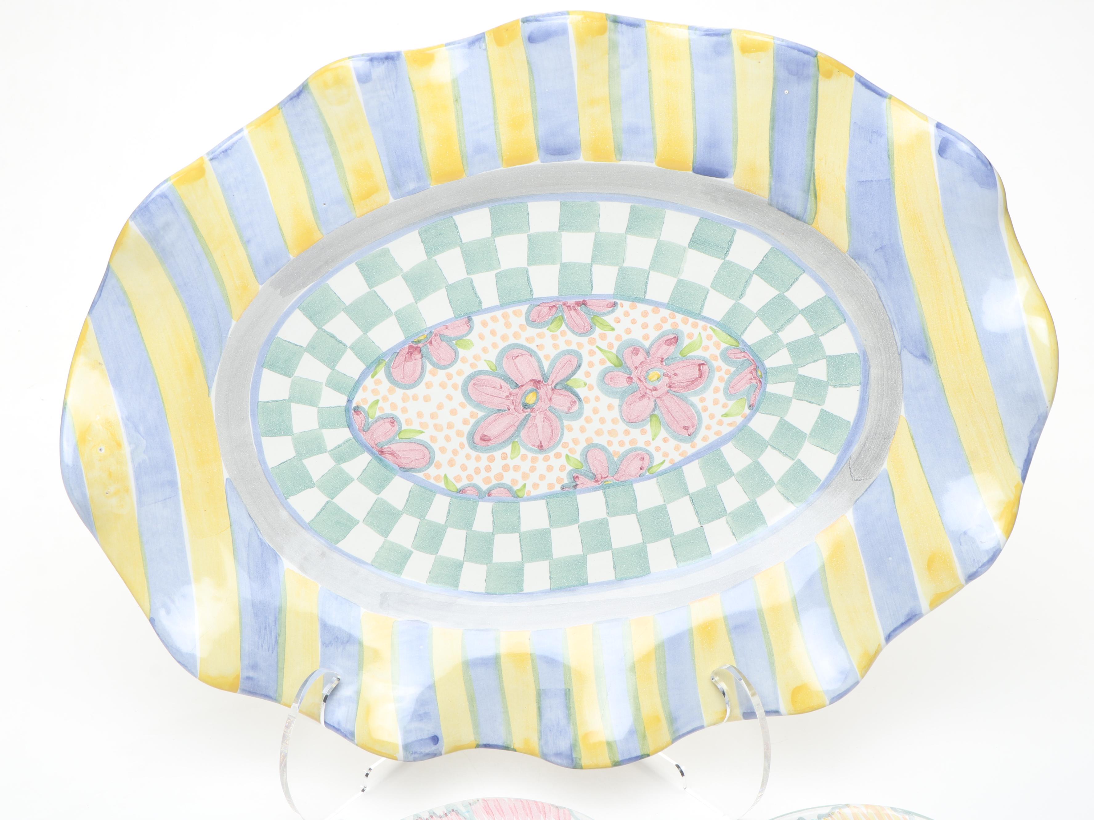 MacKenzie-Childs "Myrtle" Ceramic Tray and More Serveware, Late 20th C.