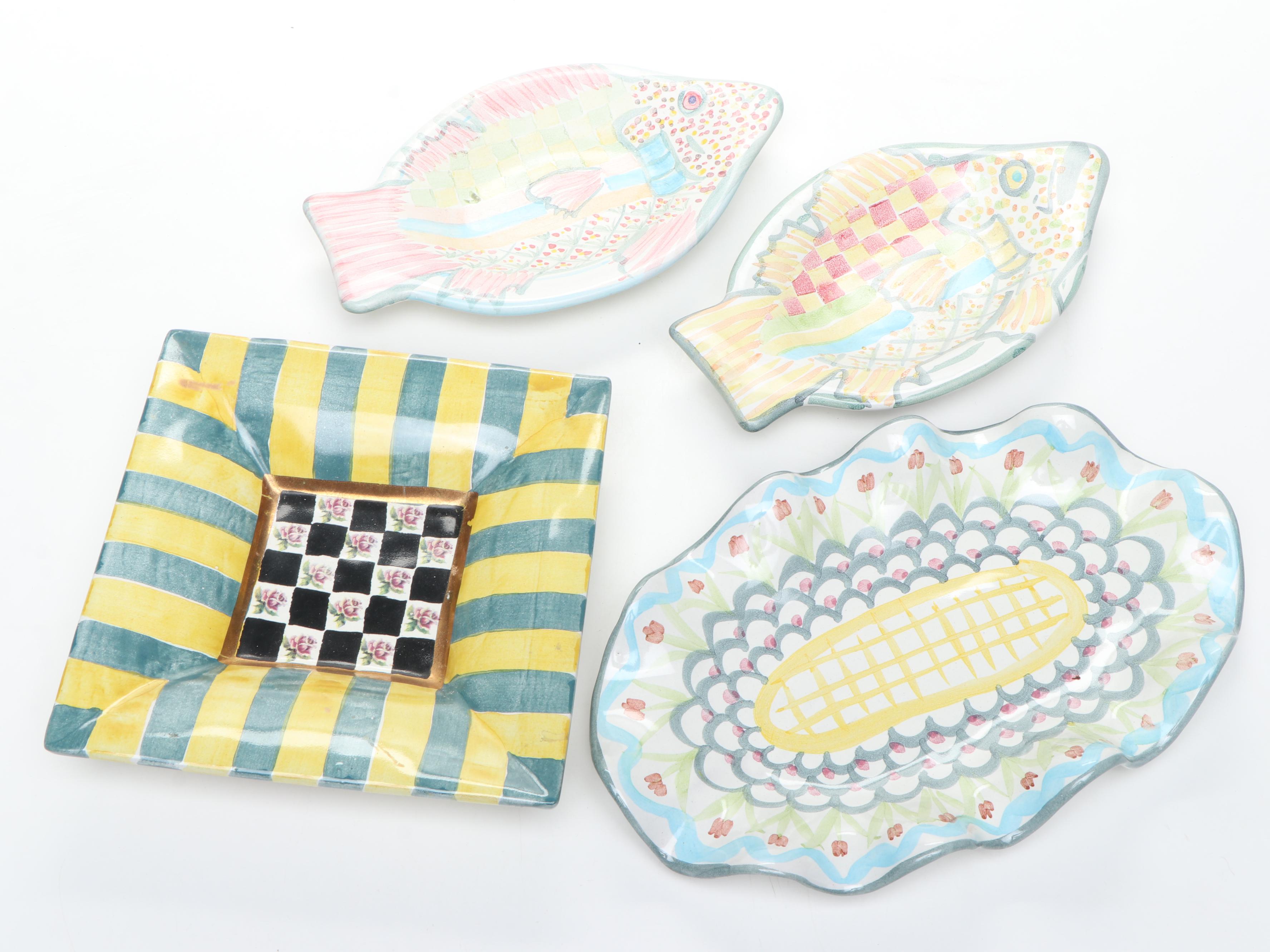 MacKenzie-Childs "Myrtle" Ceramic Tray and More Serveware, Late 20th C.