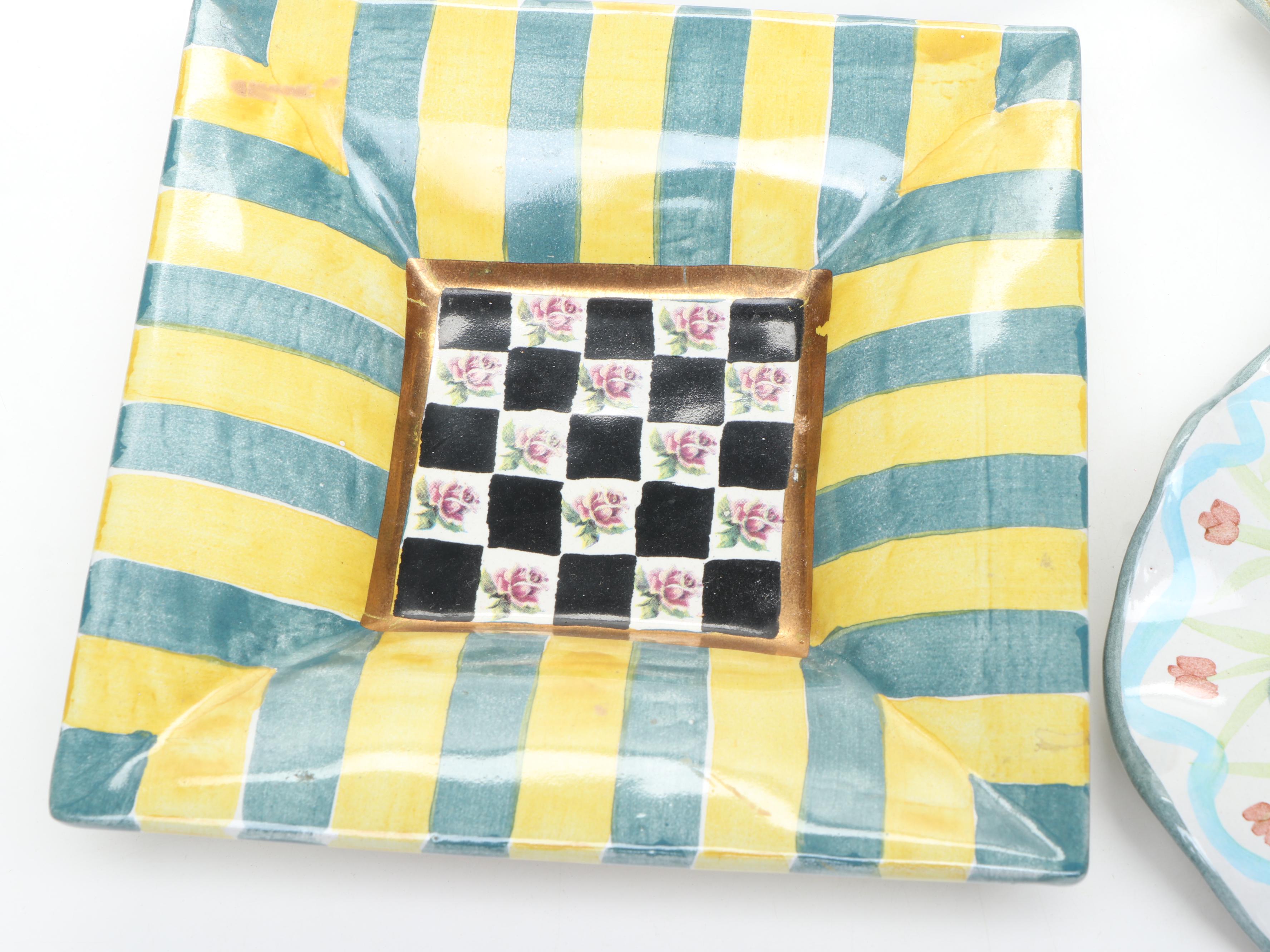 MacKenzie-Childs "Myrtle" Ceramic Tray and More Serveware, Late 20th C.