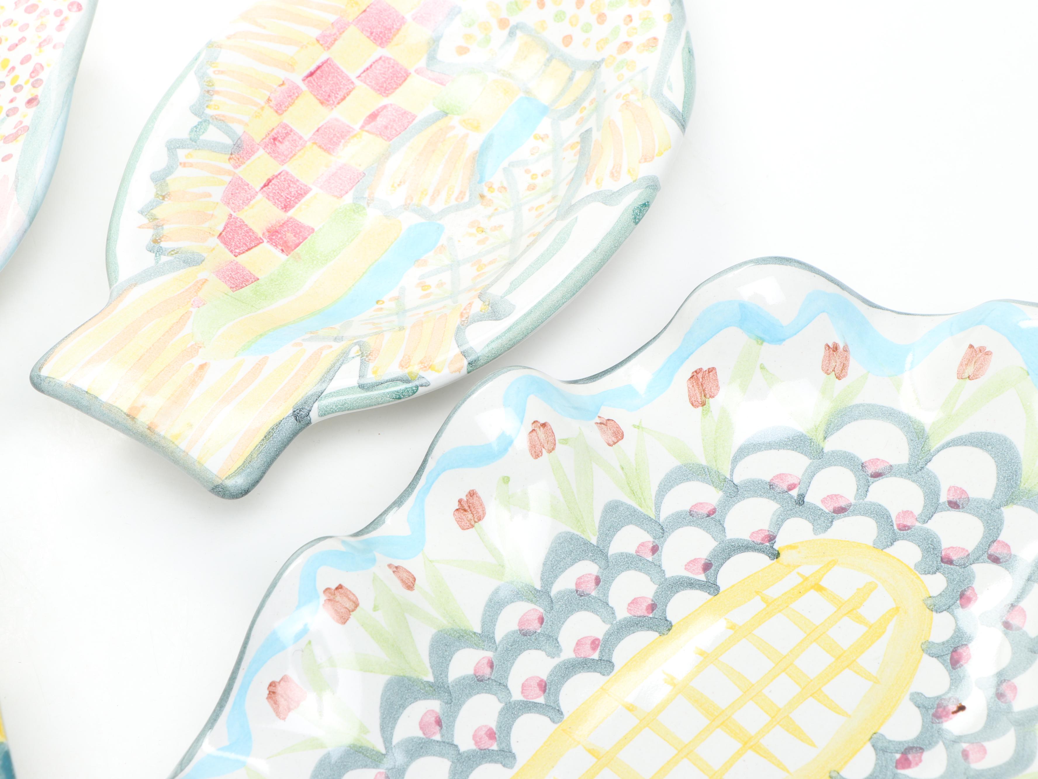 MacKenzie-Childs "Myrtle" Ceramic Tray and More Serveware, Late 20th C.