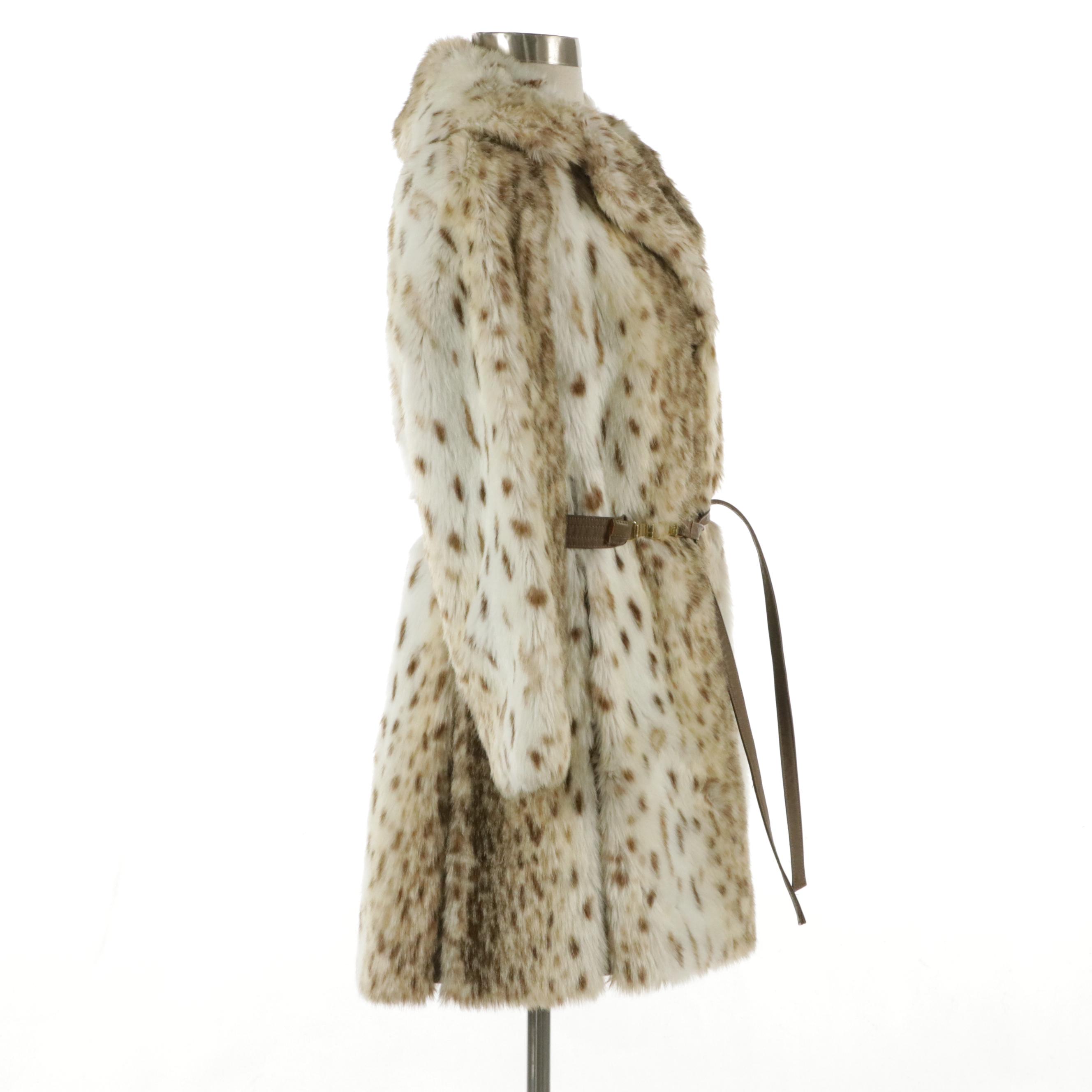 Russel Taylor Vintage Belted Faux Lynx Fur Coat