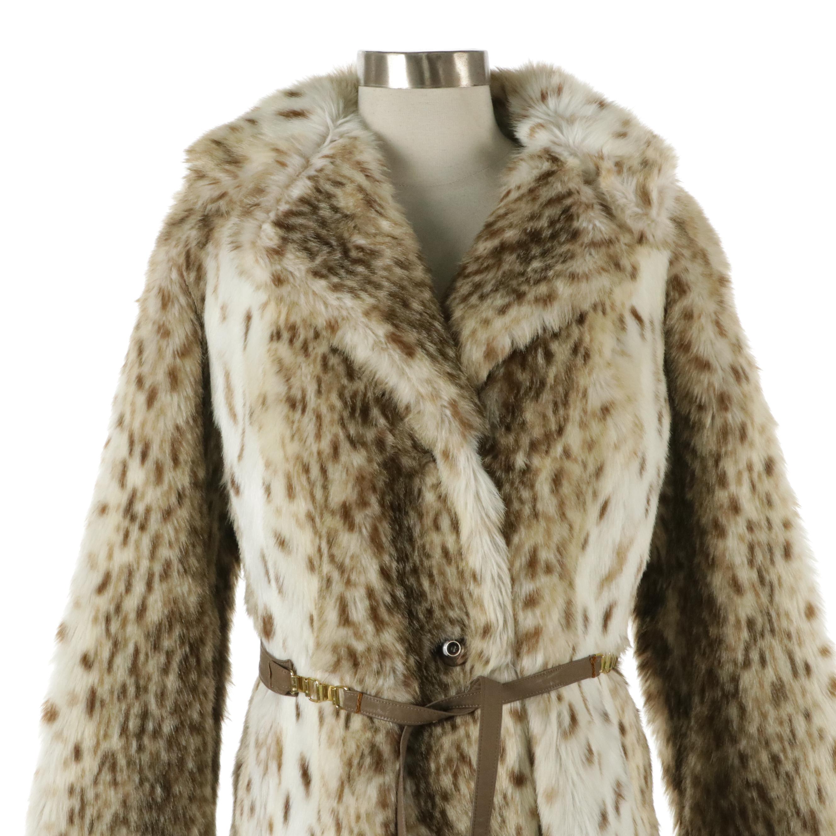 Russel Taylor Vintage Belted Faux Lynx Fur Coat