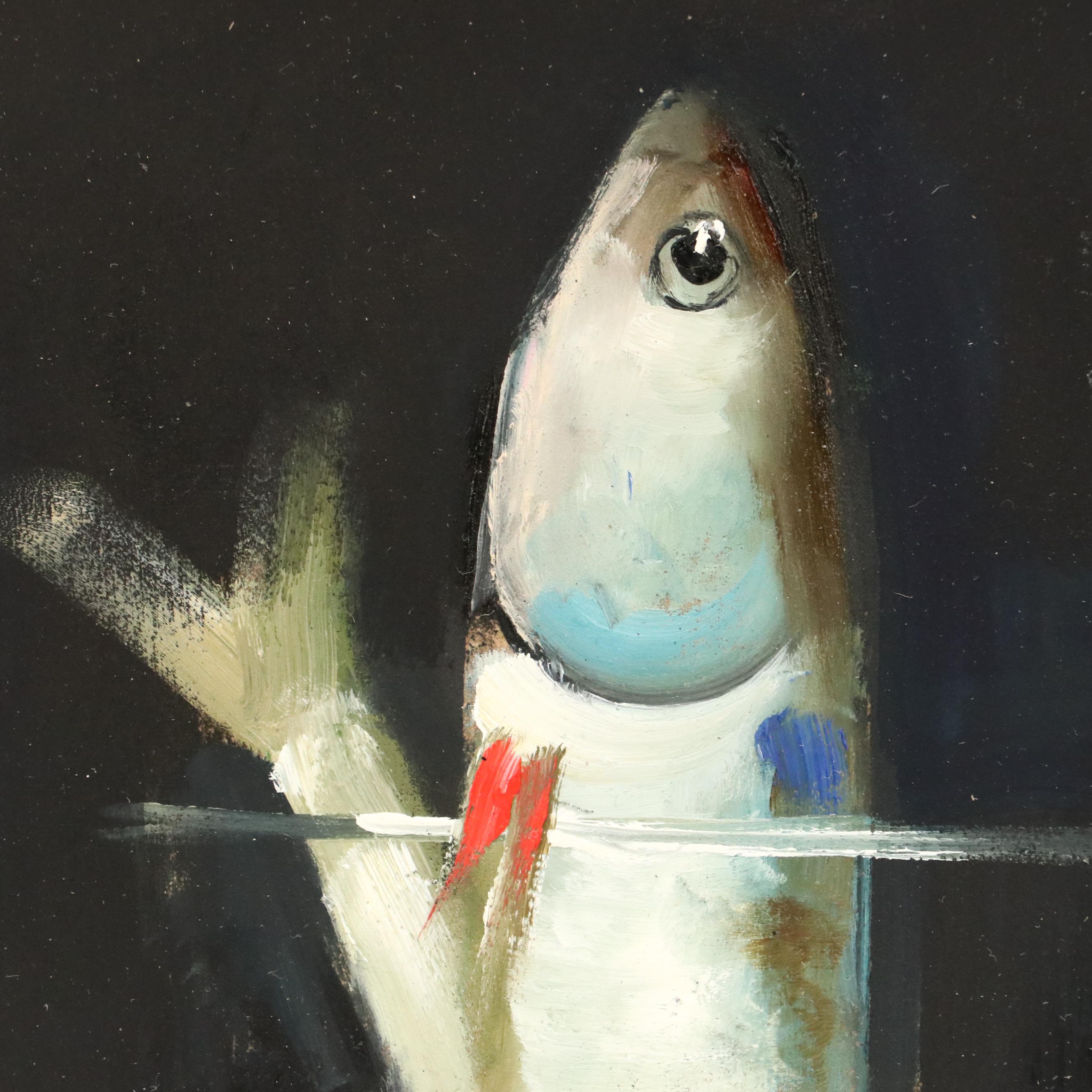 Natalia Demenko Still Life Oil Painting of Sardine in Glass, 21st Century