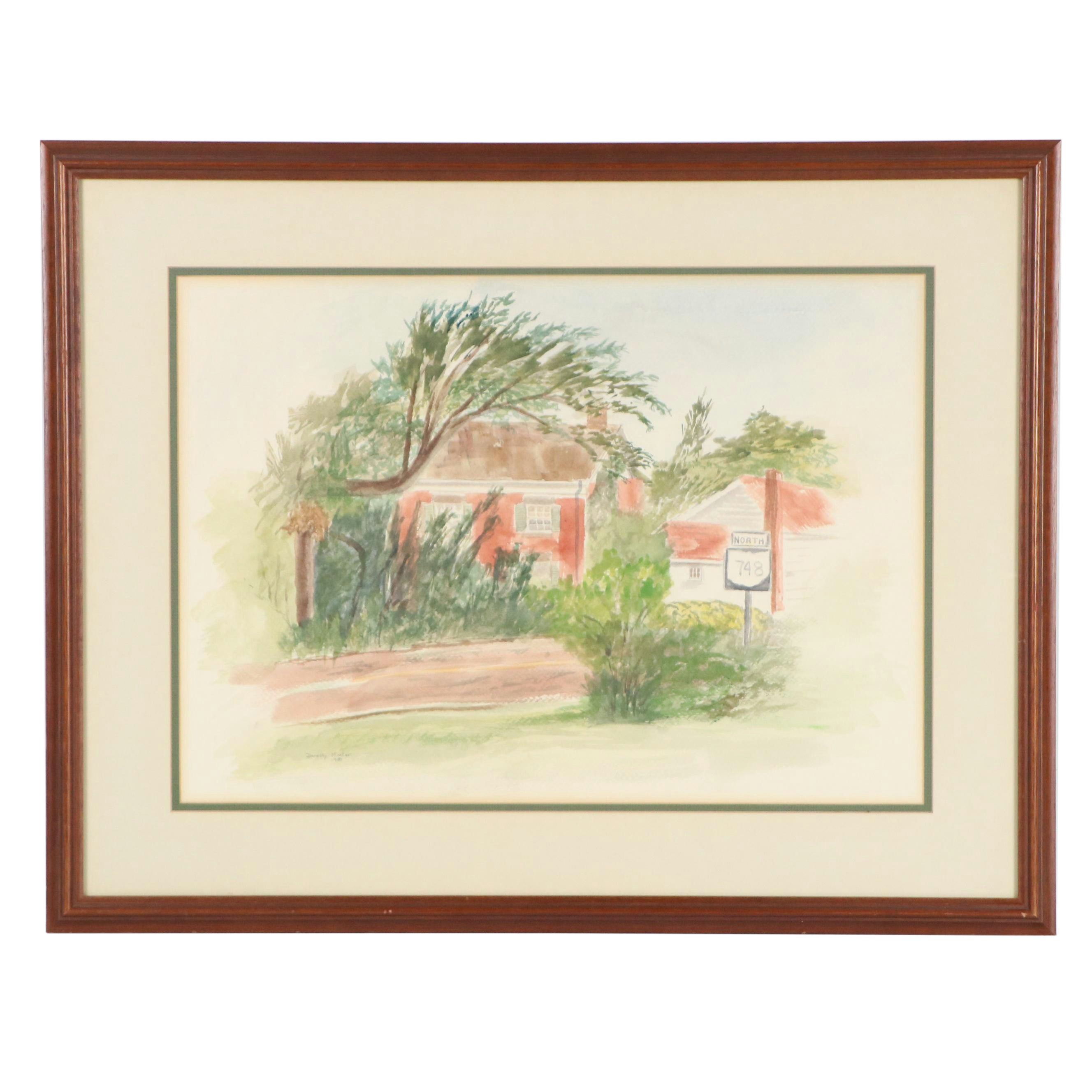 Dorothy Mueller Watercolor Painting of Red House, 1981
