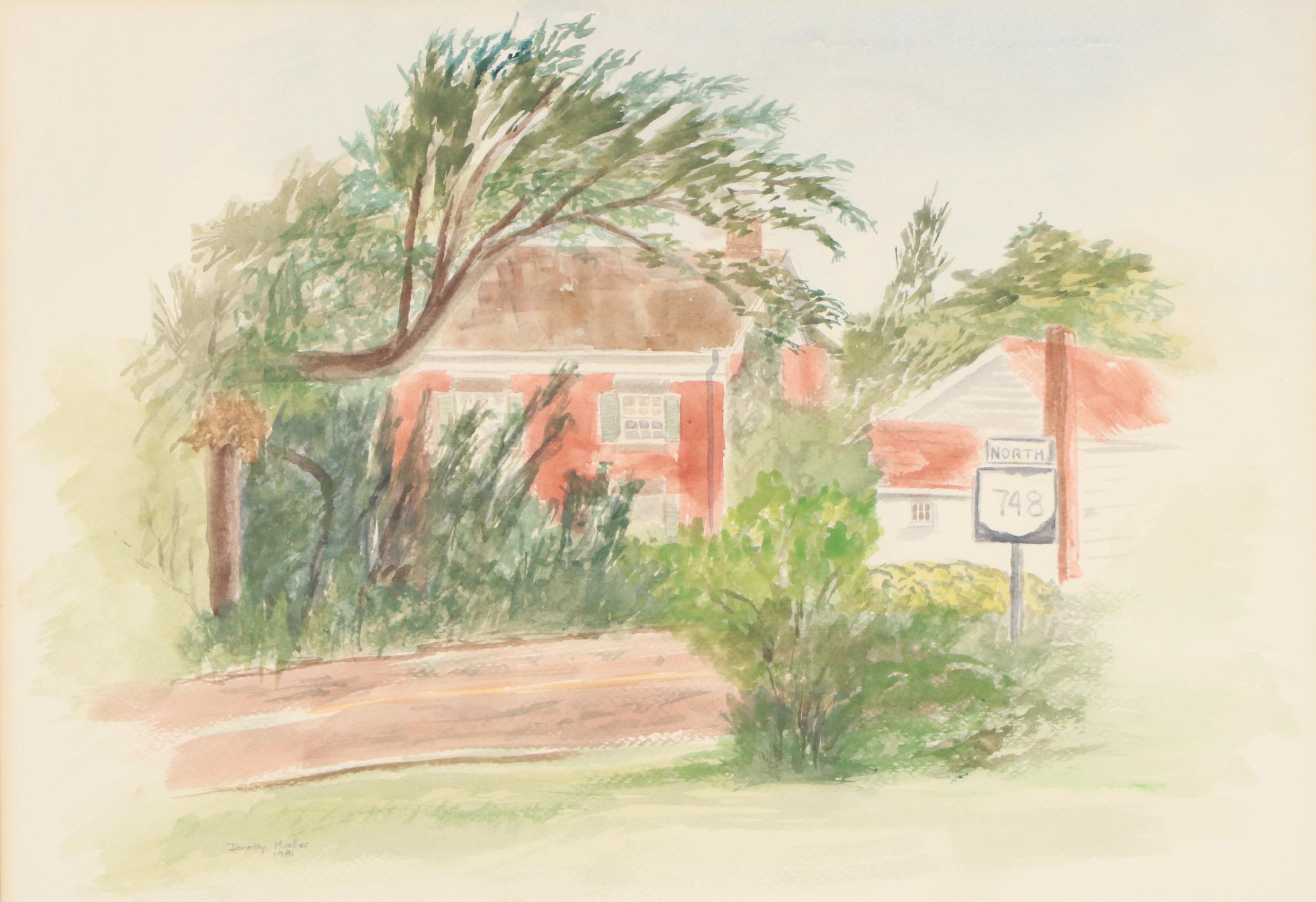 Dorothy Mueller Watercolor Painting of Red House, 1981