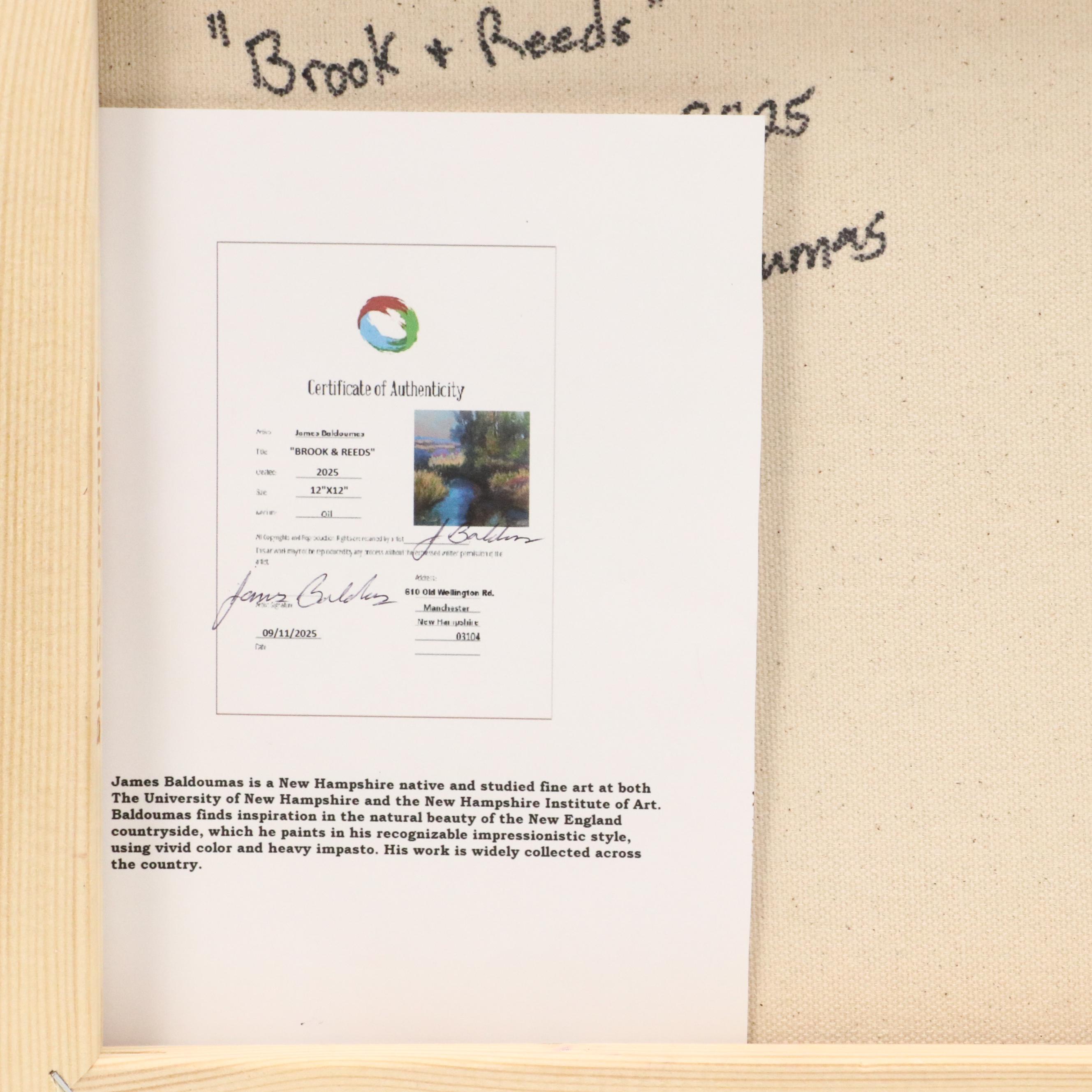 James Baldoumas Pond Landscape Oil Painting "Brooks + Reeds," 2025