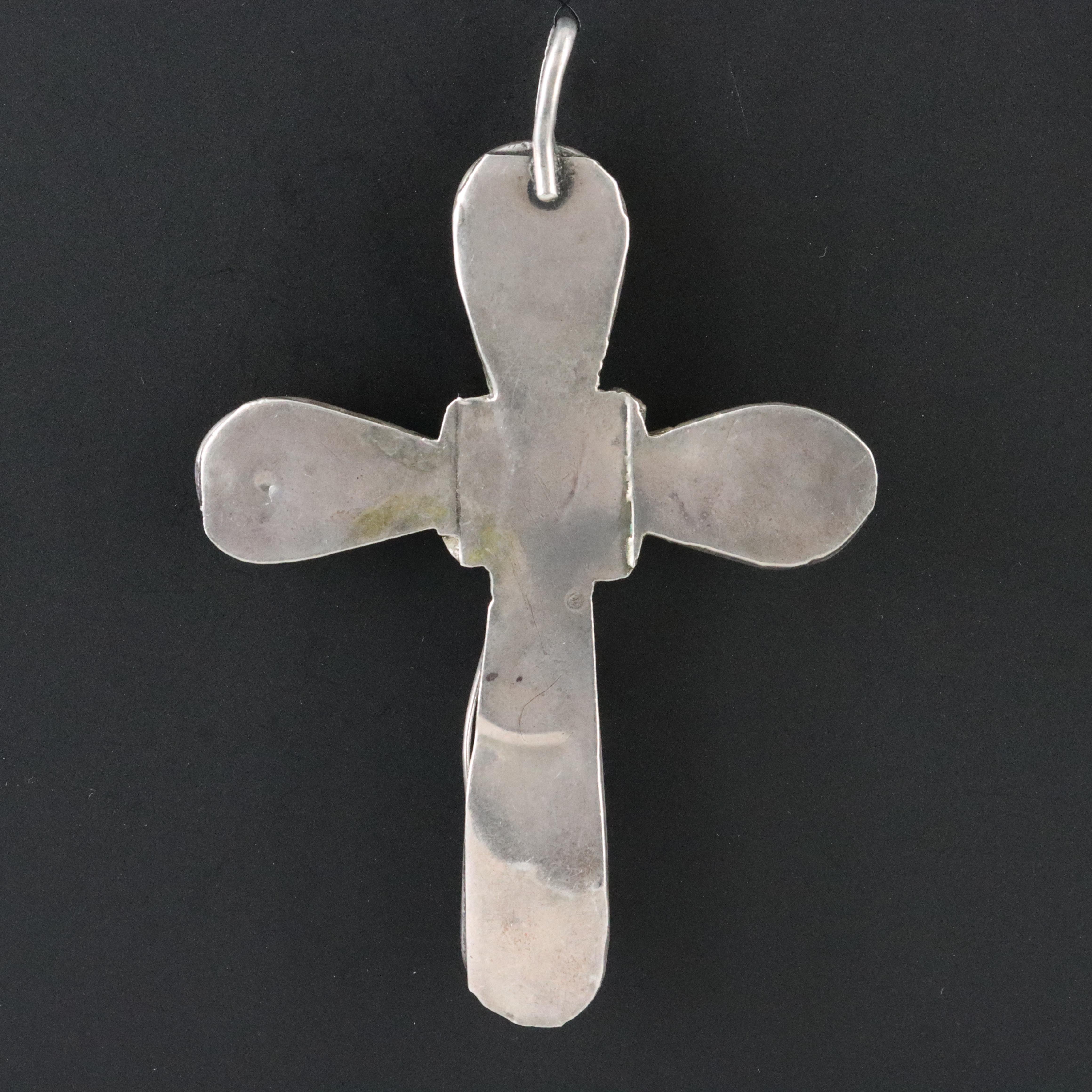 Western 950 Silver Turquoise and Coral Cross Pendant