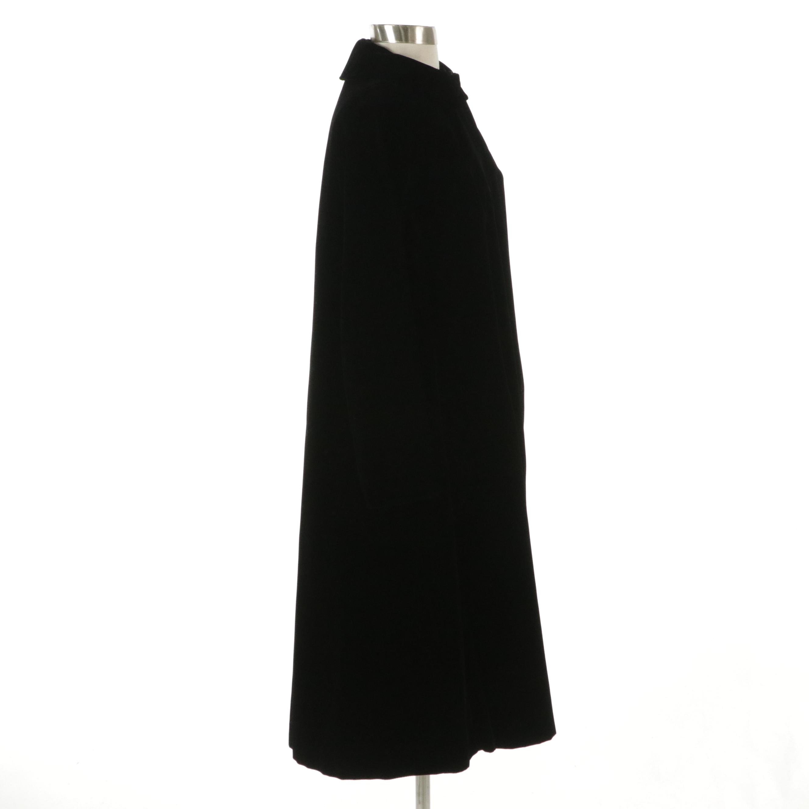 Black Velveteen Evening Coat with Faux Fur Lining, Mid-20th Century