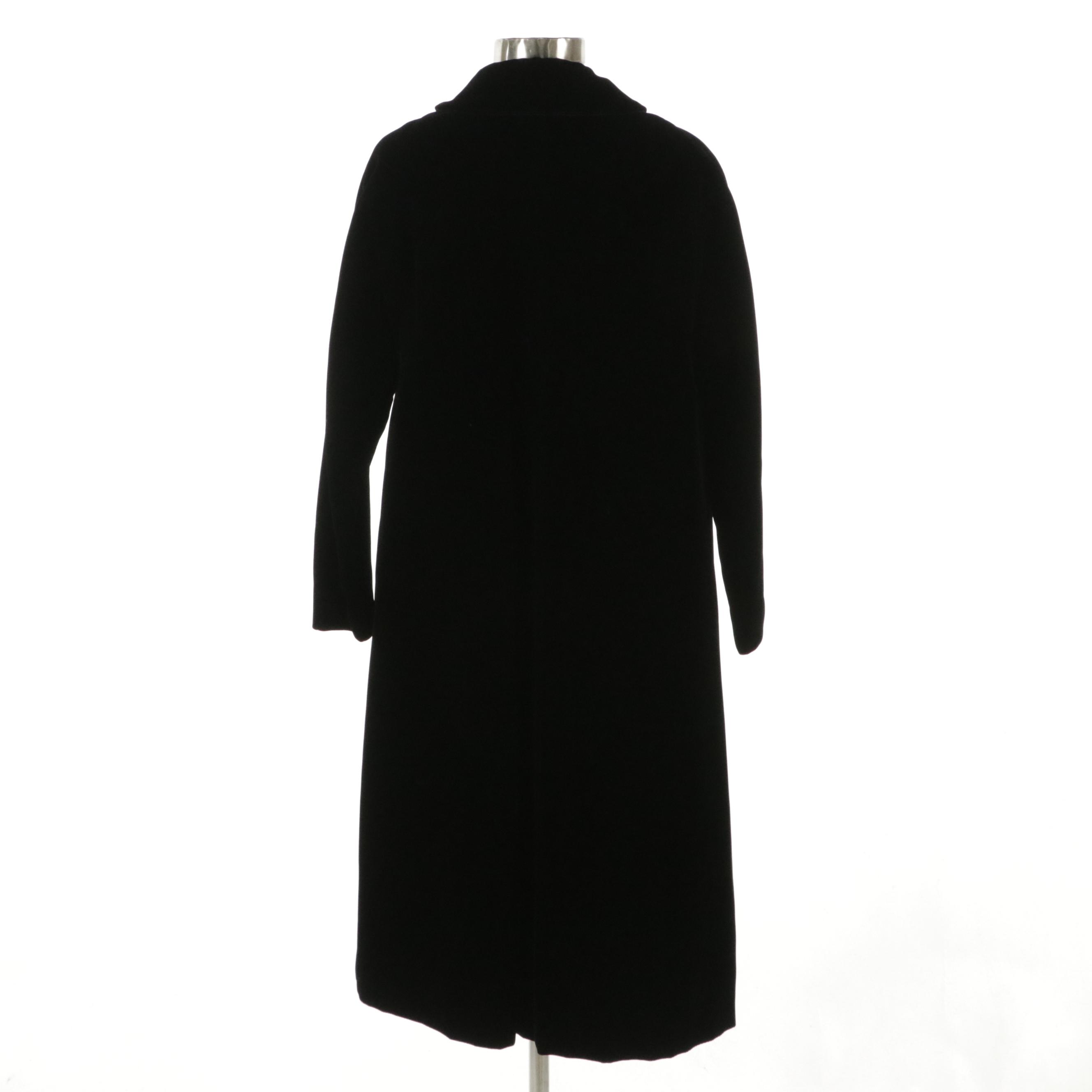 Black Velveteen Evening Coat with Faux Fur Lining, Mid-20th Century