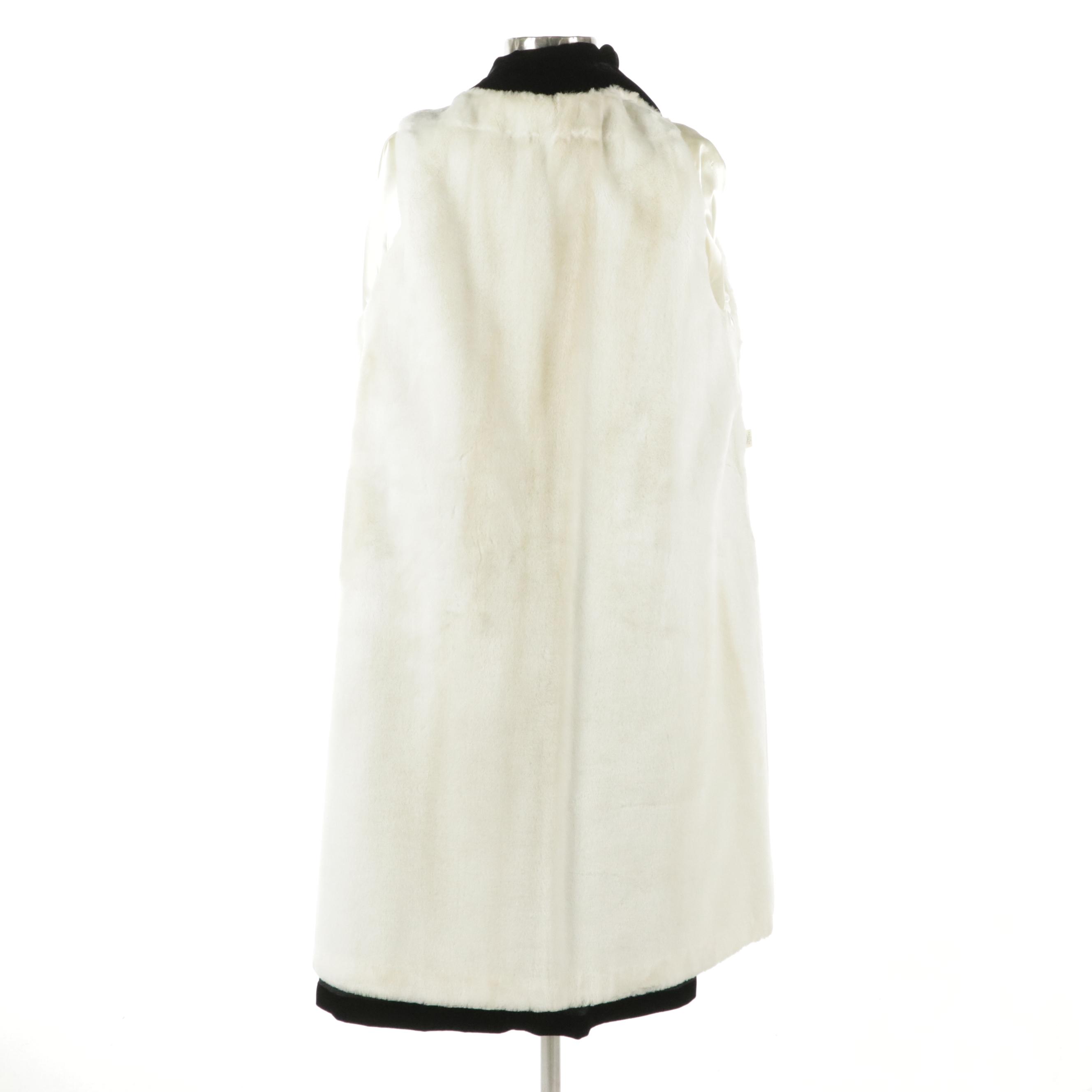 Black Velveteen Evening Coat with Faux Fur Lining, Mid-20th Century