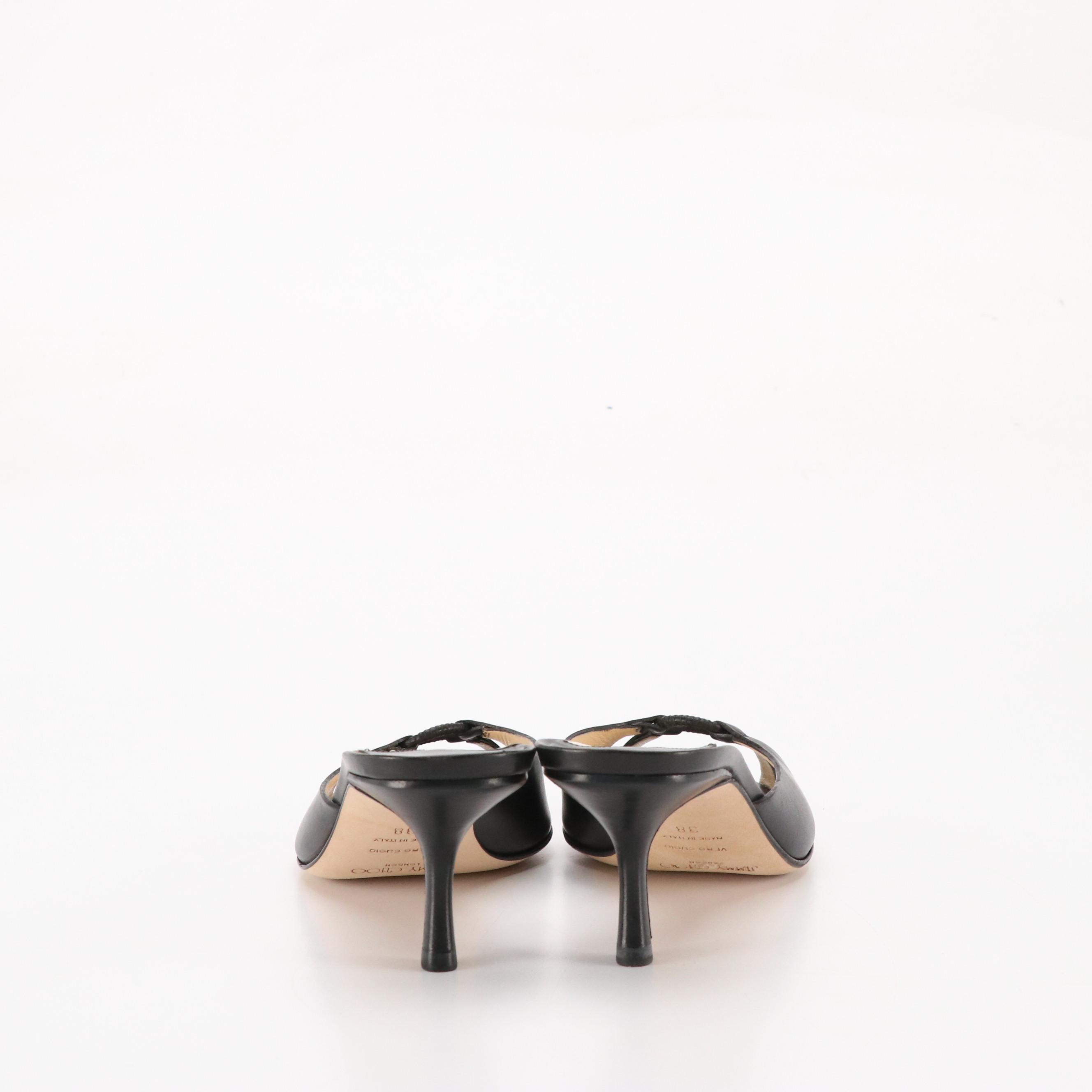 Jimmy Choo Pointed-Toe Low Heeled Sandals in Black Leather, With Box