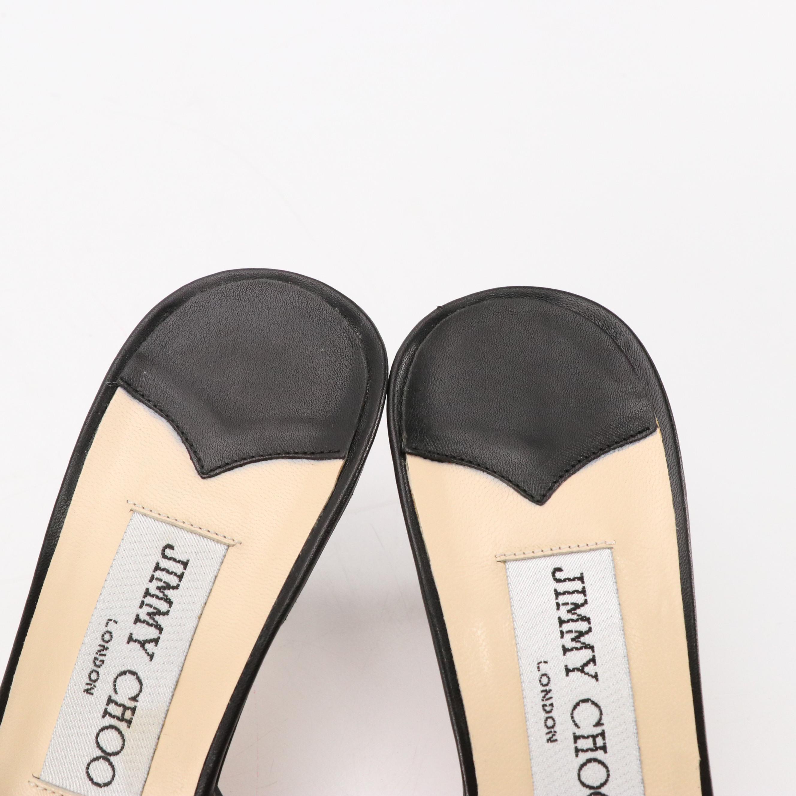 Jimmy Choo Pointed-Toe Low Heeled Sandals in Black Leather, With Box