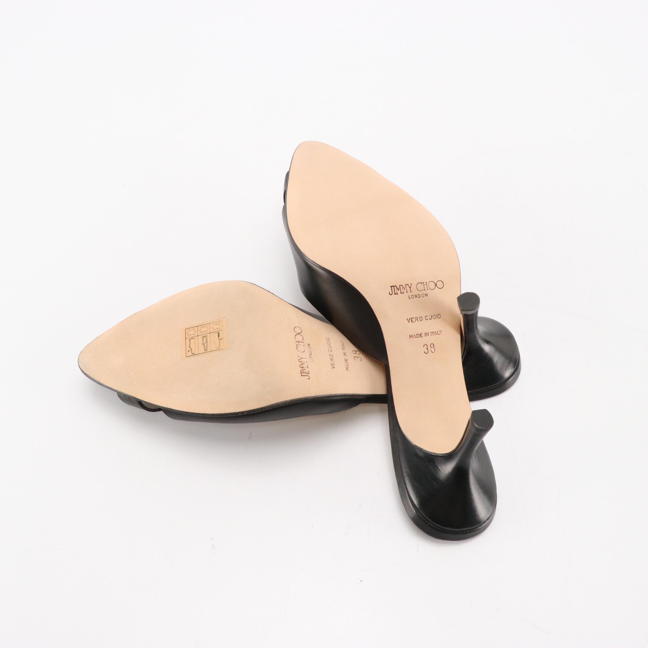 Jimmy Choo Pointed-Toe Low Heeled Sandals in Black Leather, With Box