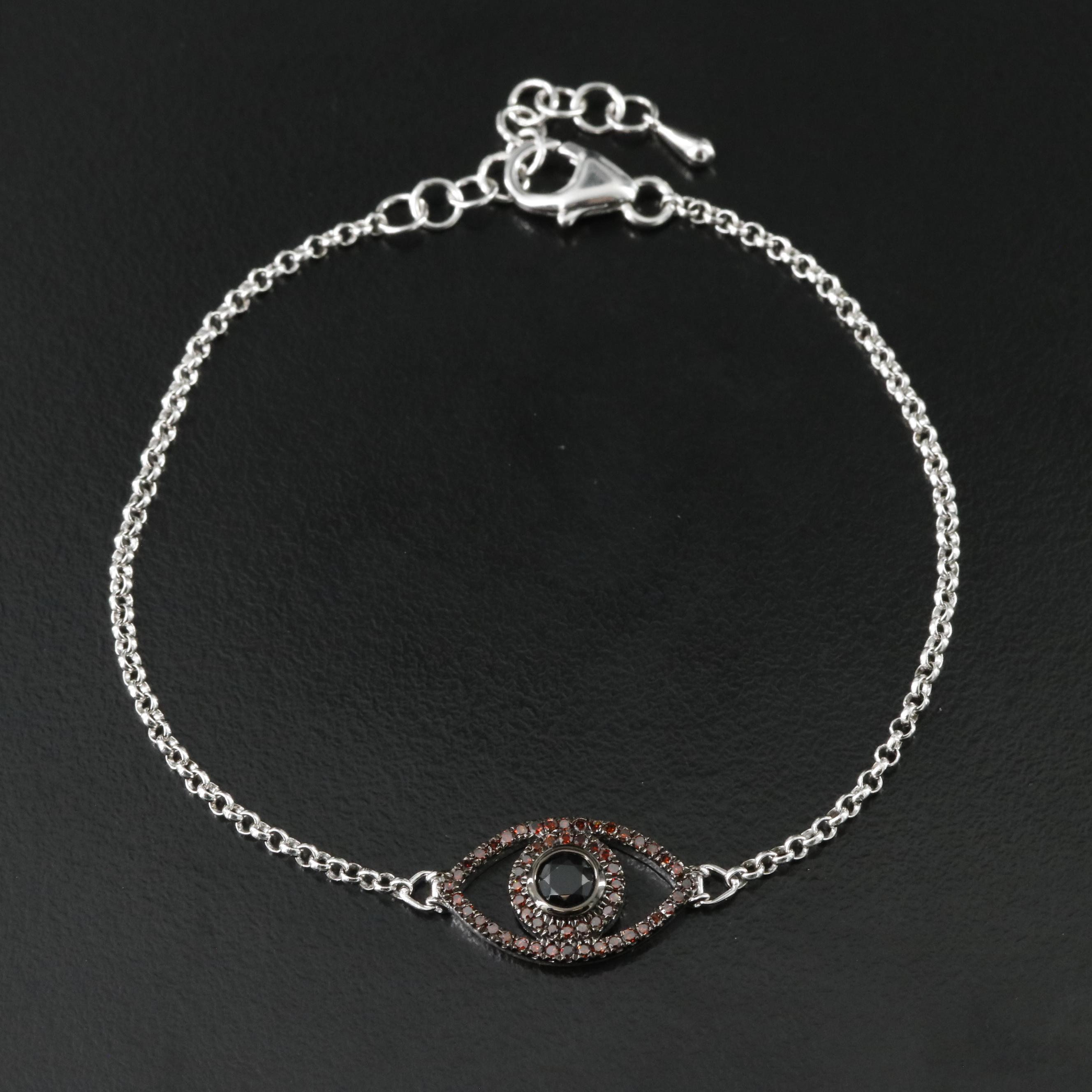 Sterling CZ and Lab Grown Fancy Orange Diamond Evil Eye Bracelet