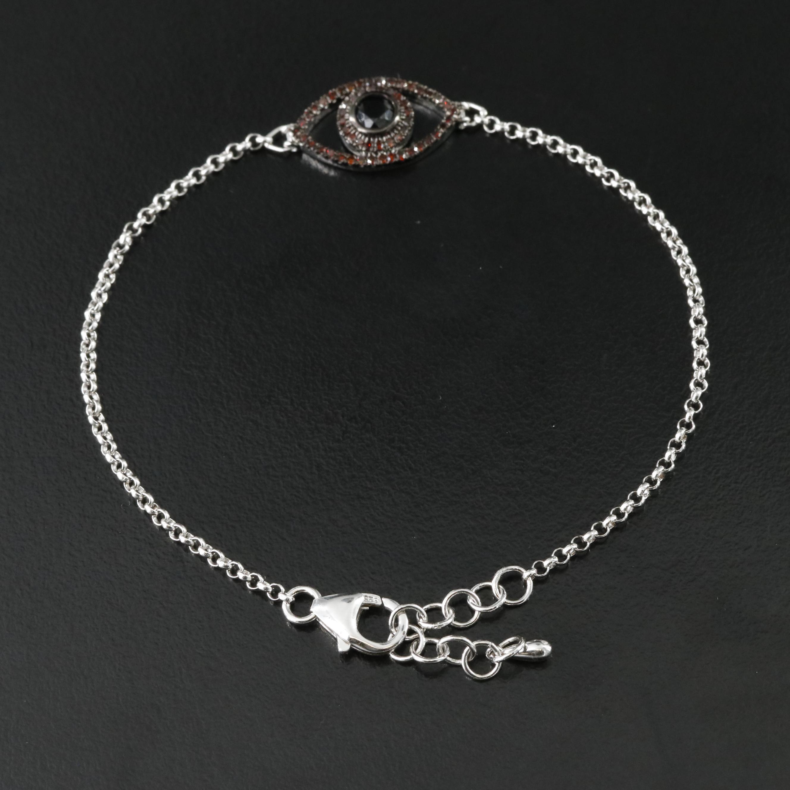 Sterling CZ and Lab Grown Fancy Orange Diamond Evil Eye Bracelet