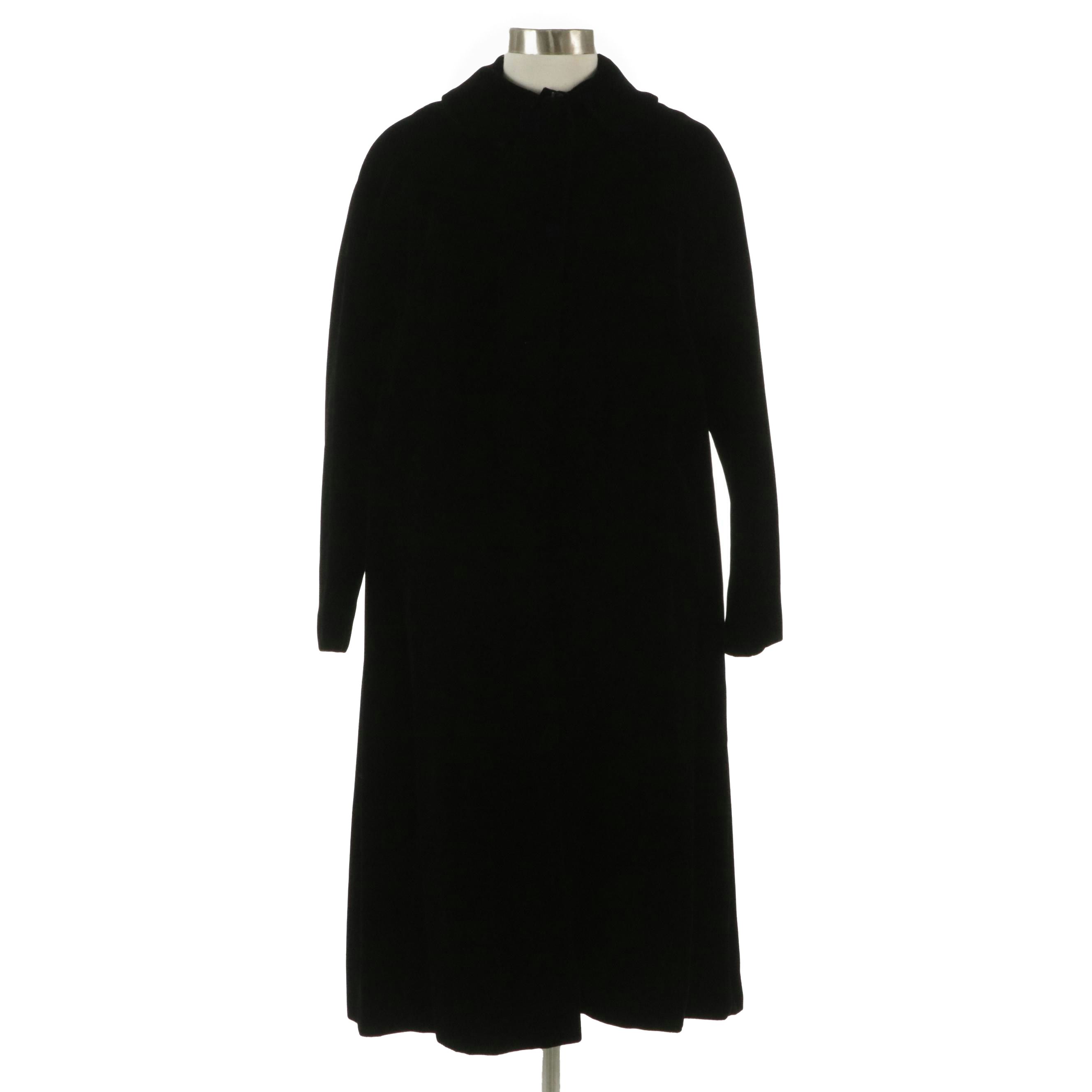 Black Velveteen Evening Coat with Faux Fur Lining, Mid-20th Century