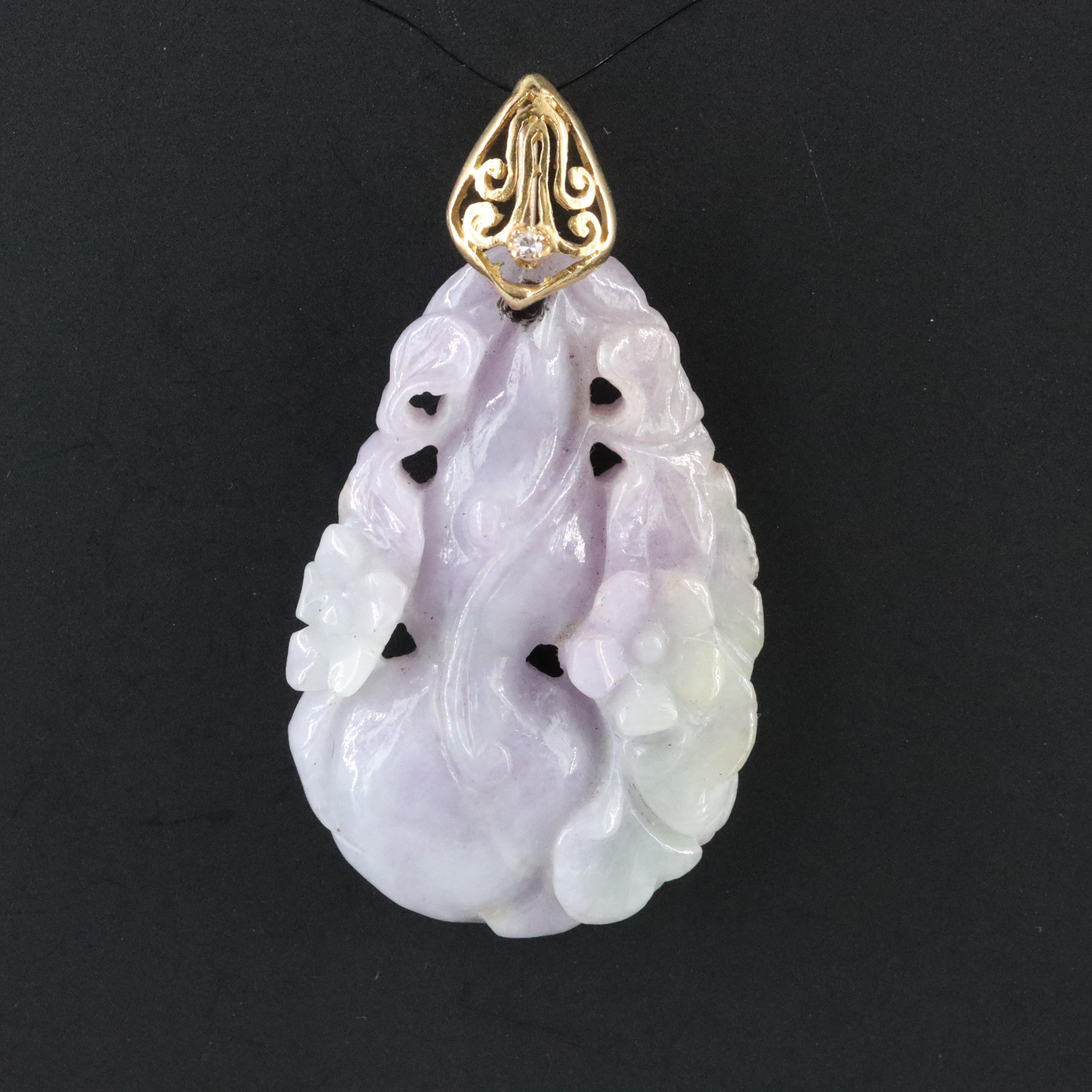 18K Jadeite and Diamond Carved Gourd Pendant