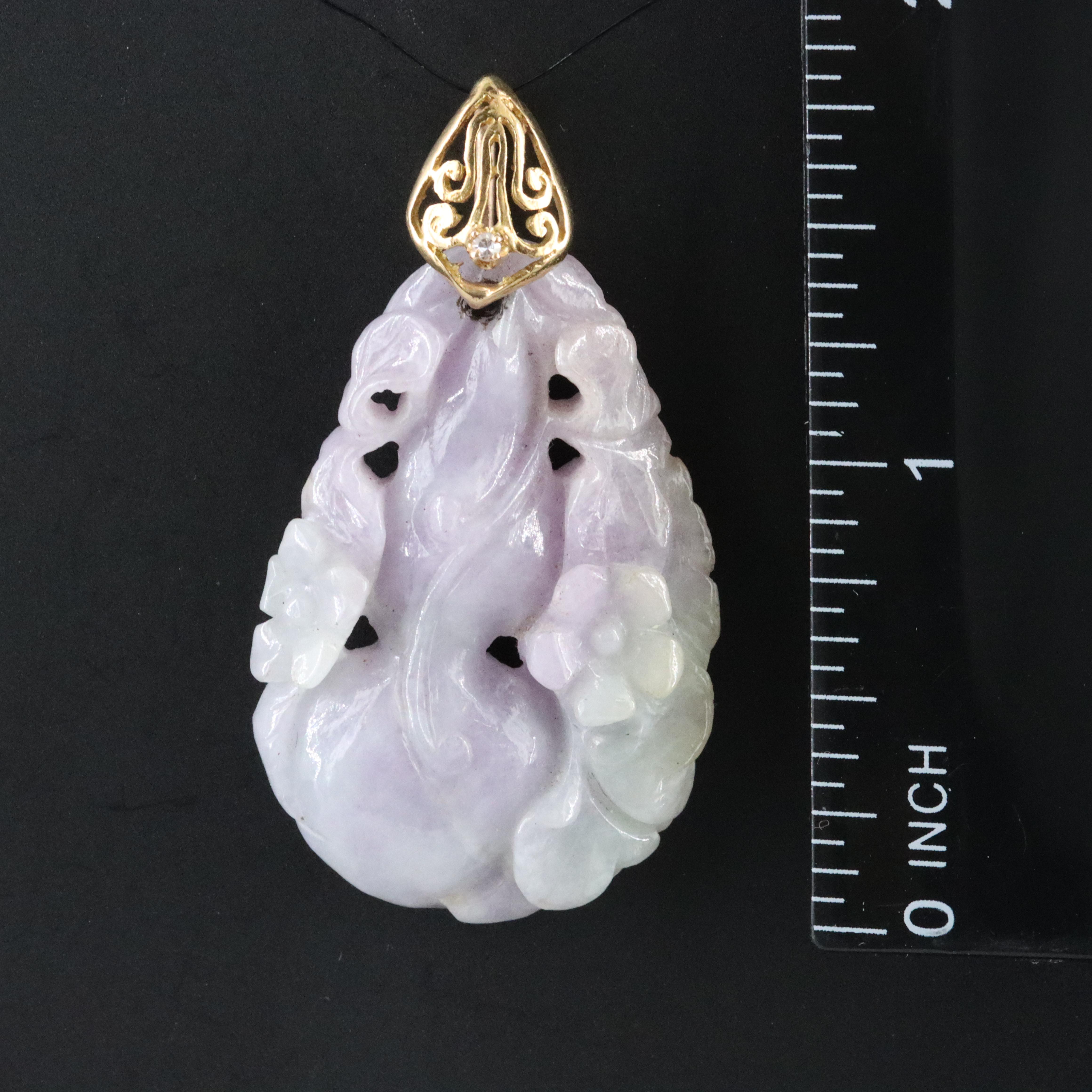 18K Jadeite and Diamond Carved Gourd Pendant