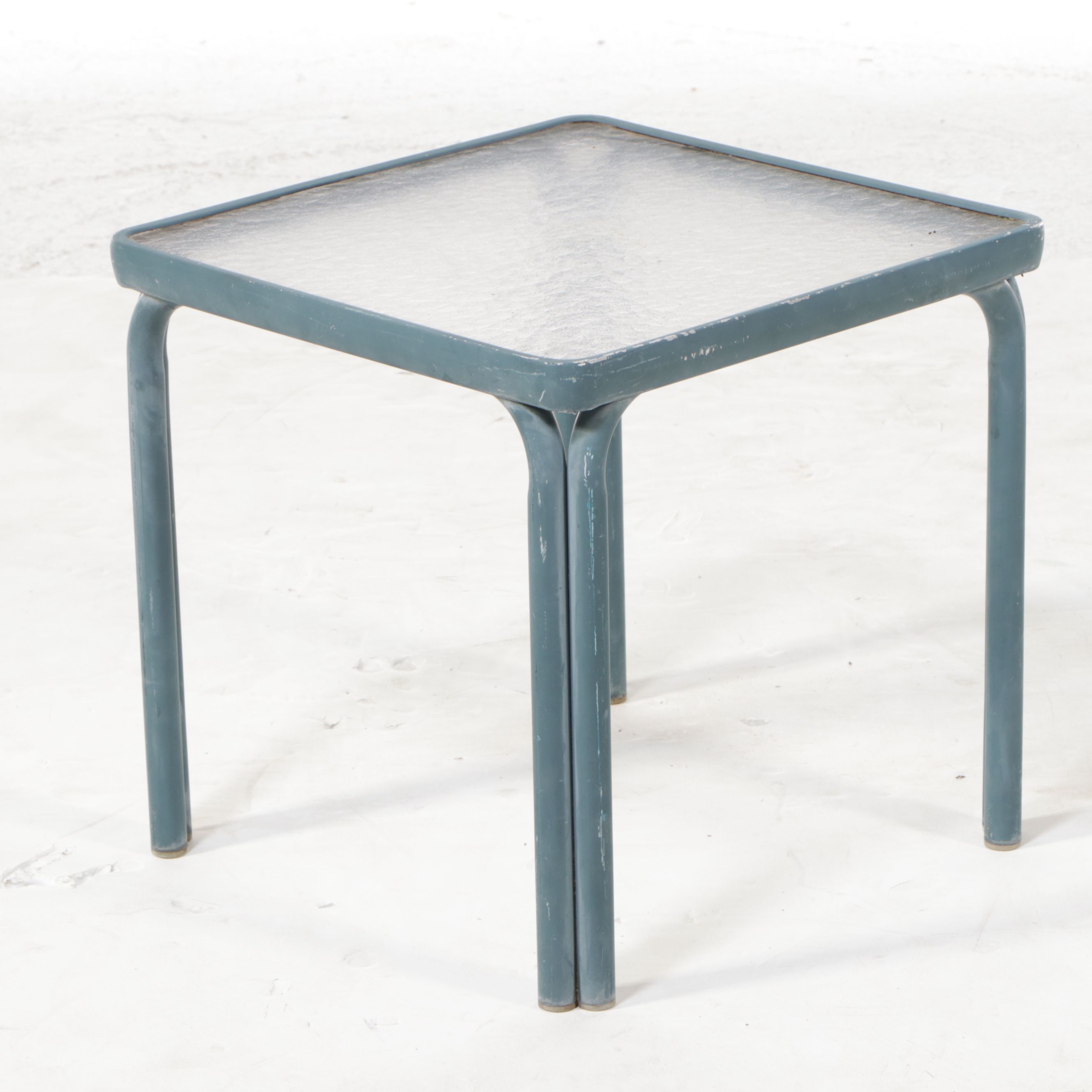 Set of Four Brown Jordan Blue-Painted Metal Framed Patio End Tables, Late 20th C