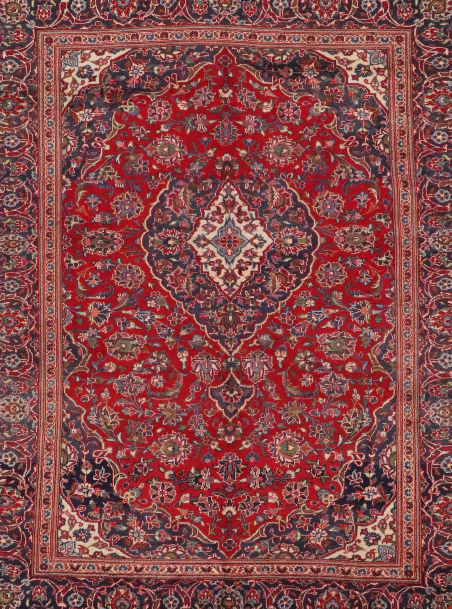 6'10 x 8'9 Hand-Knotted Persian Kashan Remnant Area Rug