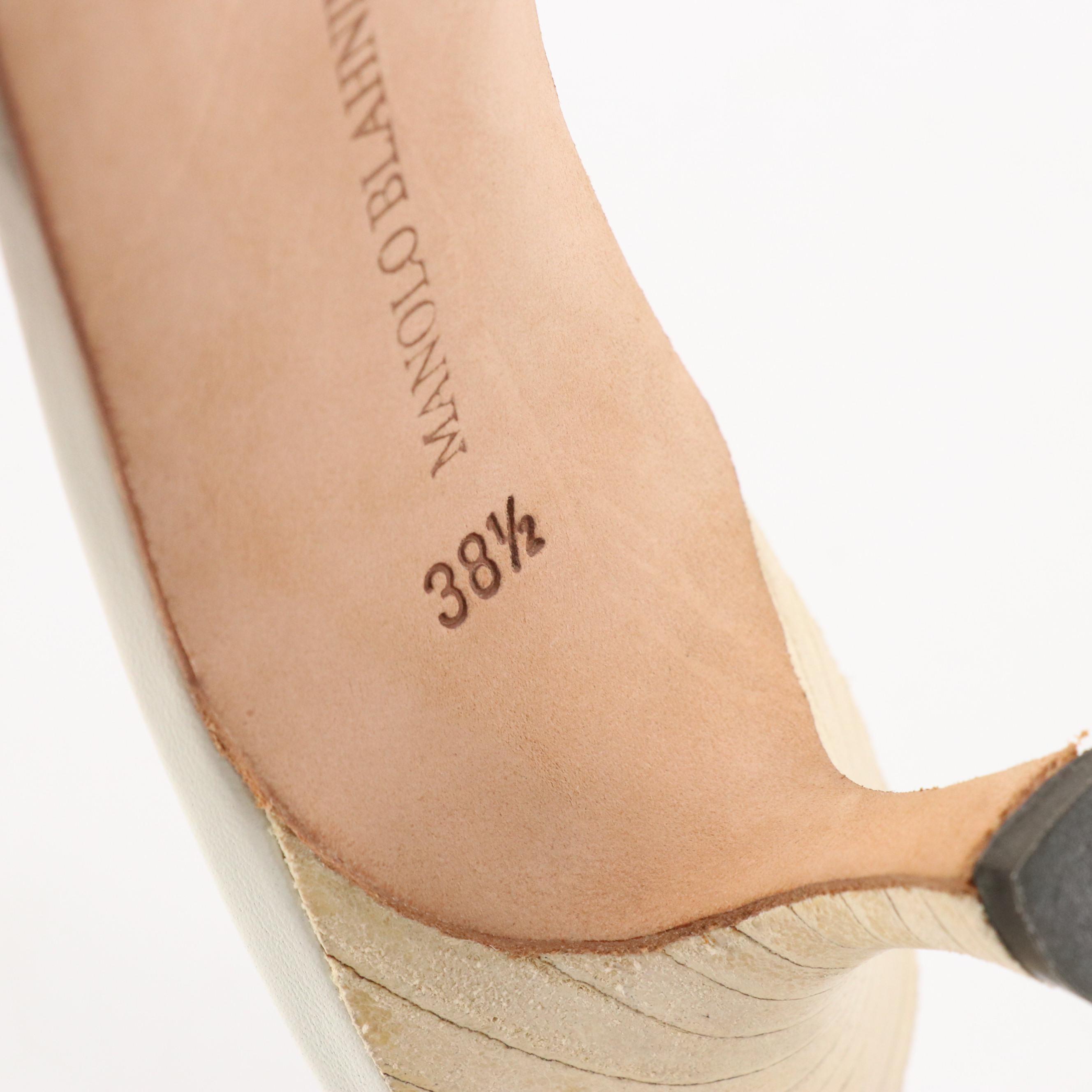 Manolo Blahnik White Buckled Grommet Leather Kitten Heels in Box