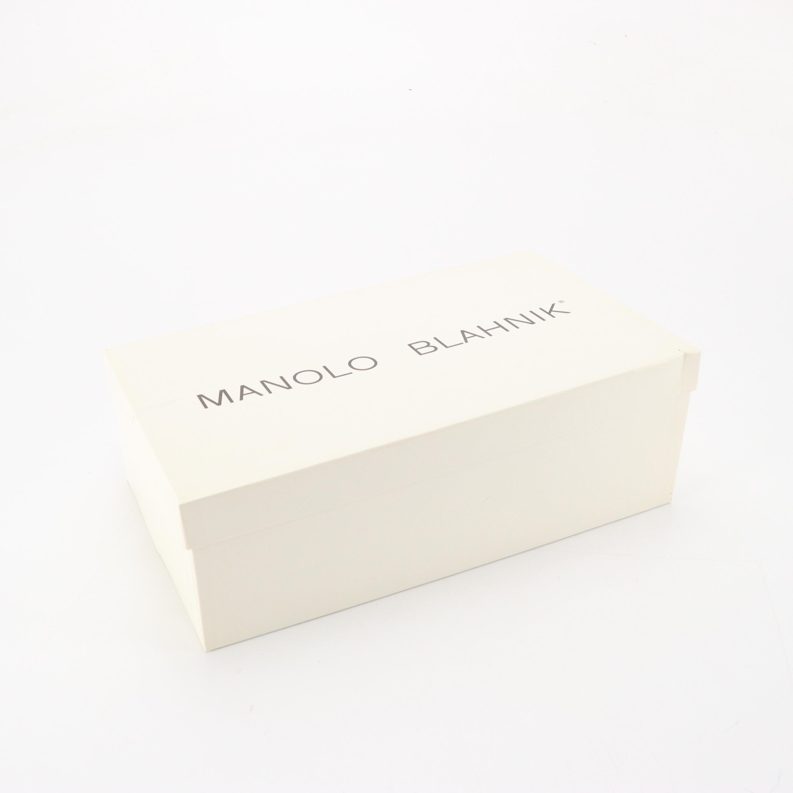 Manolo Blahnik White Buckled Grommet Leather Kitten Heels in Box