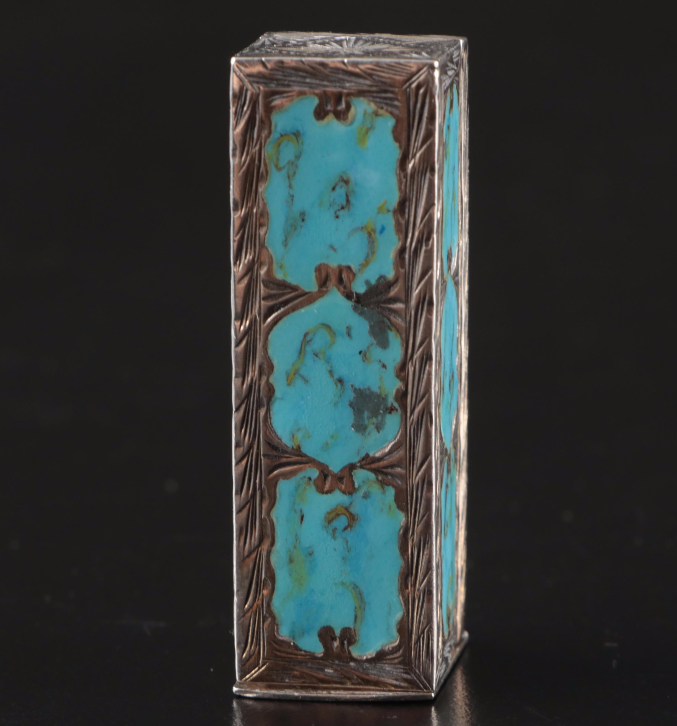 Italian Pastoral Enamel and 800 Silver Lipstick Case with Mirror