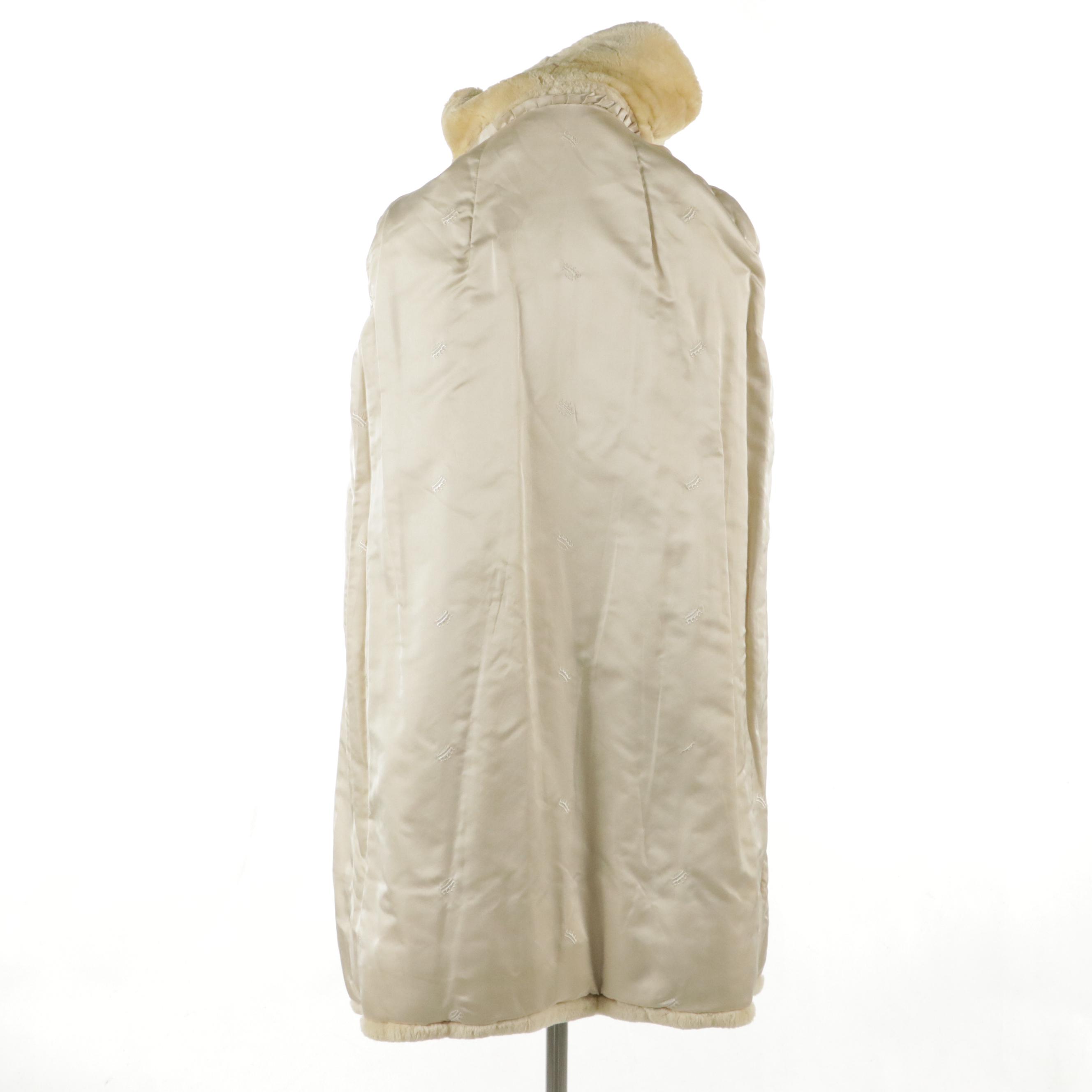 Bleached Sheared Beaver Fur Coat with Crystal Embellished Buttons