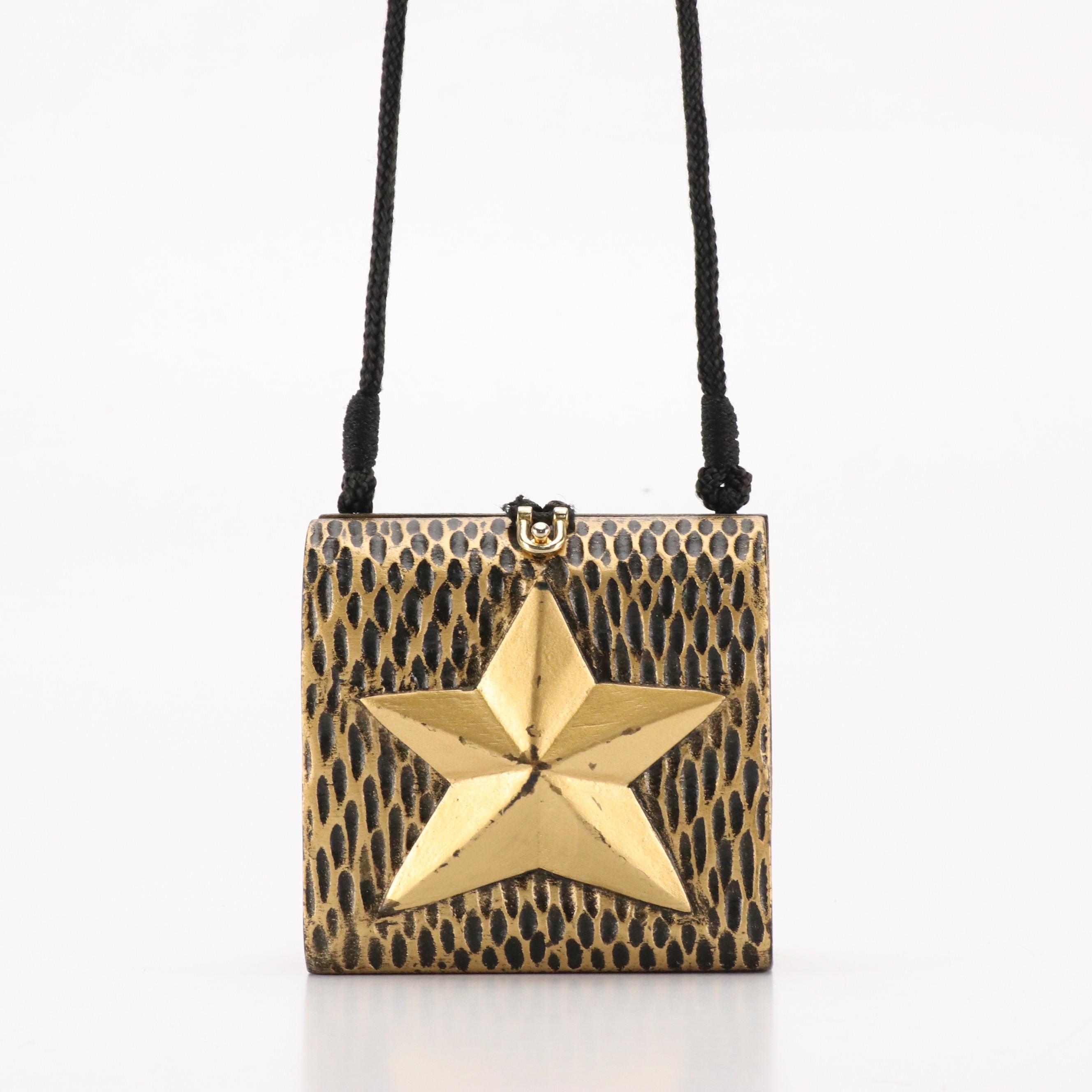 Timmy Woods Vintage Carved and Painted Wooden Star Bag