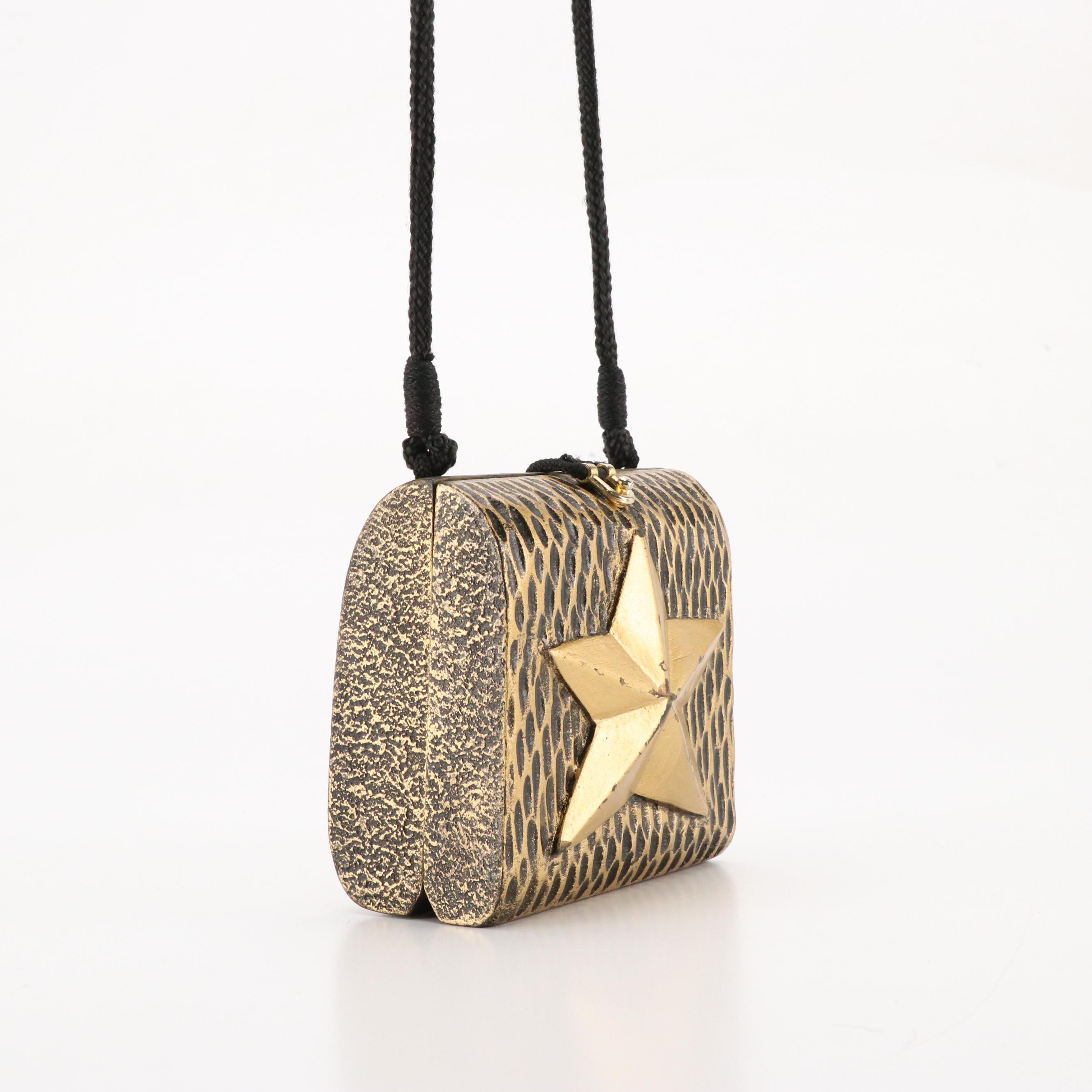 Timmy Woods Vintage Carved and Painted Wooden Star Bag