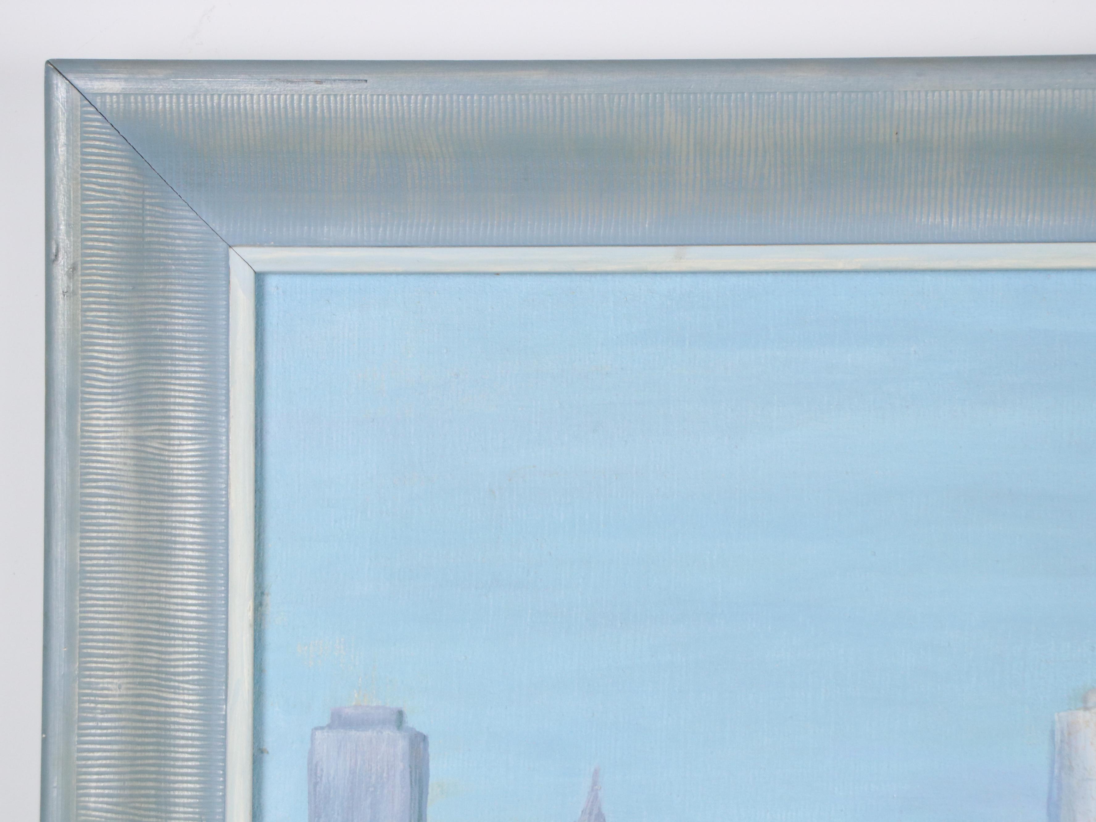 Modernist City Skyline Oil Painting, Late 20th Century