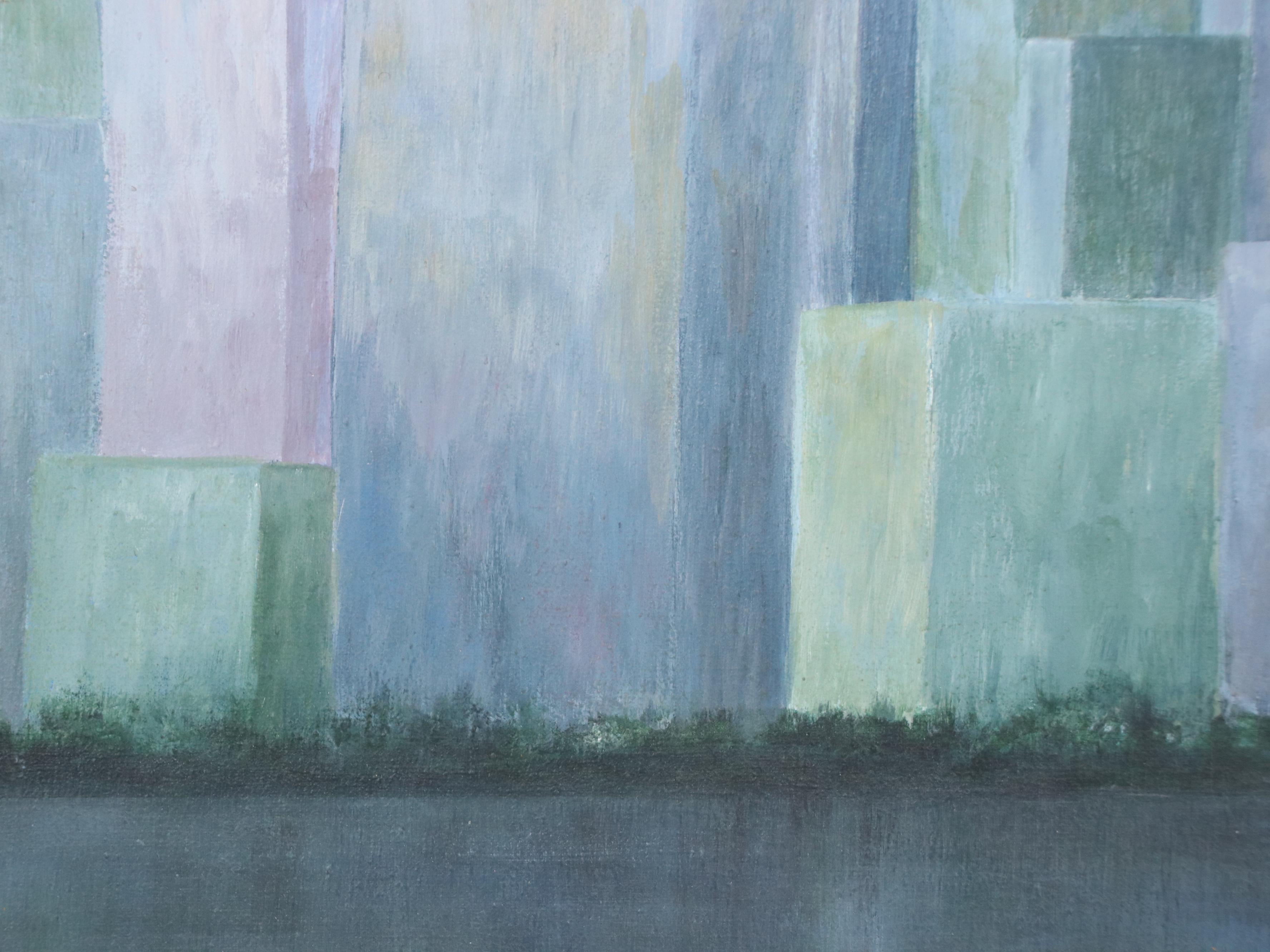 Modernist City Skyline Oil Painting, Late 20th Century