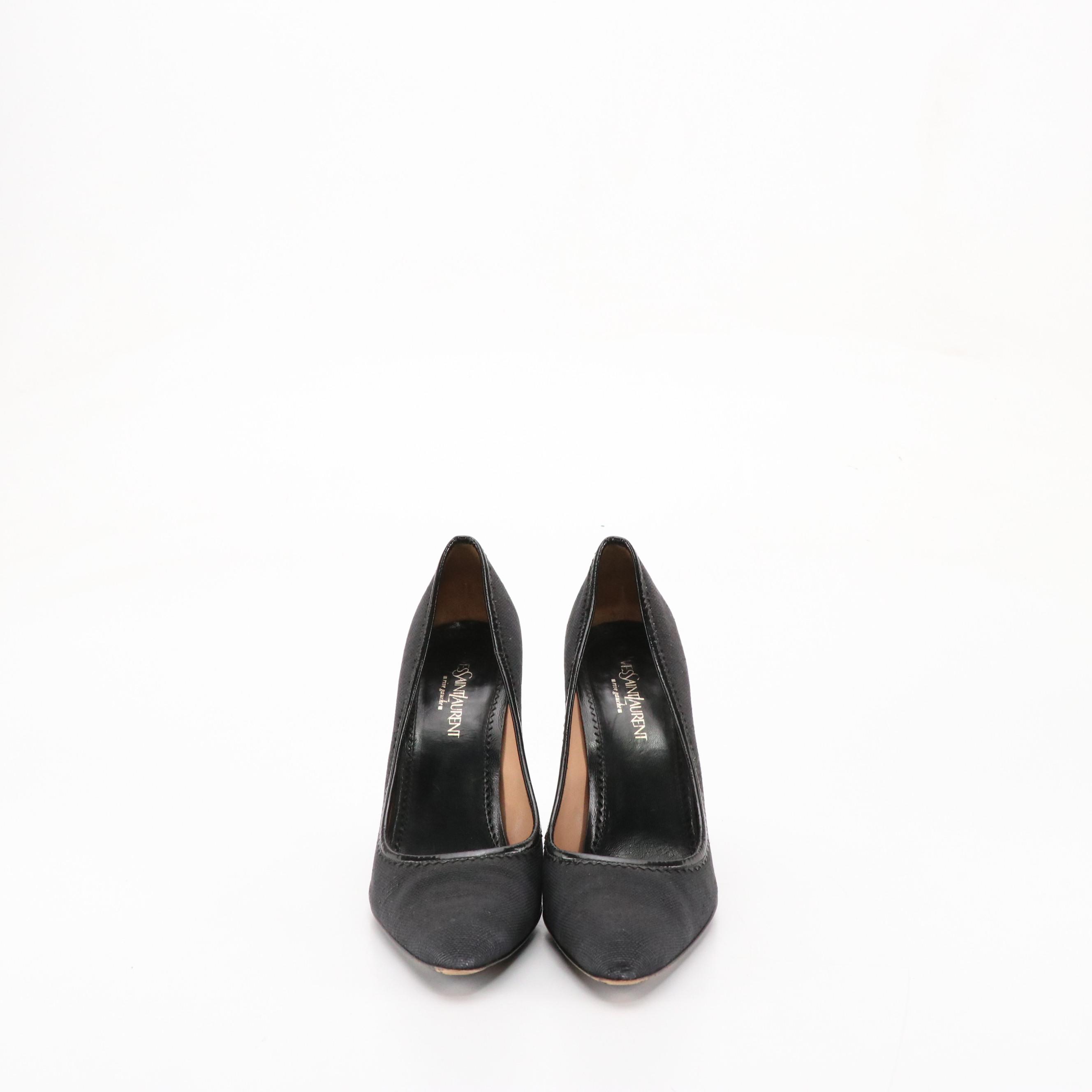Yves Saint Laurent Black Linen and Patent Leather Pumps