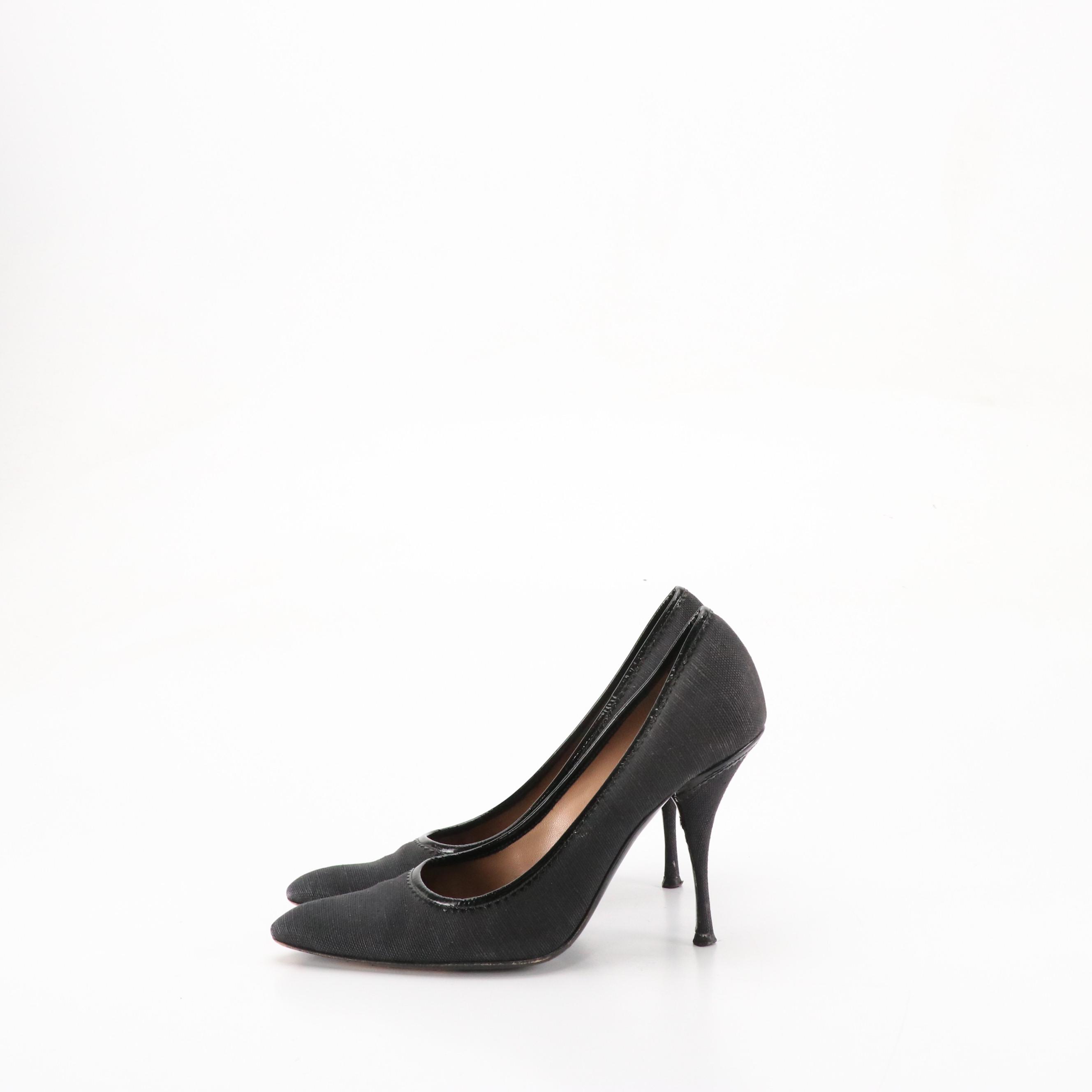 Yves Saint Laurent Black Linen and Patent Leather Pumps