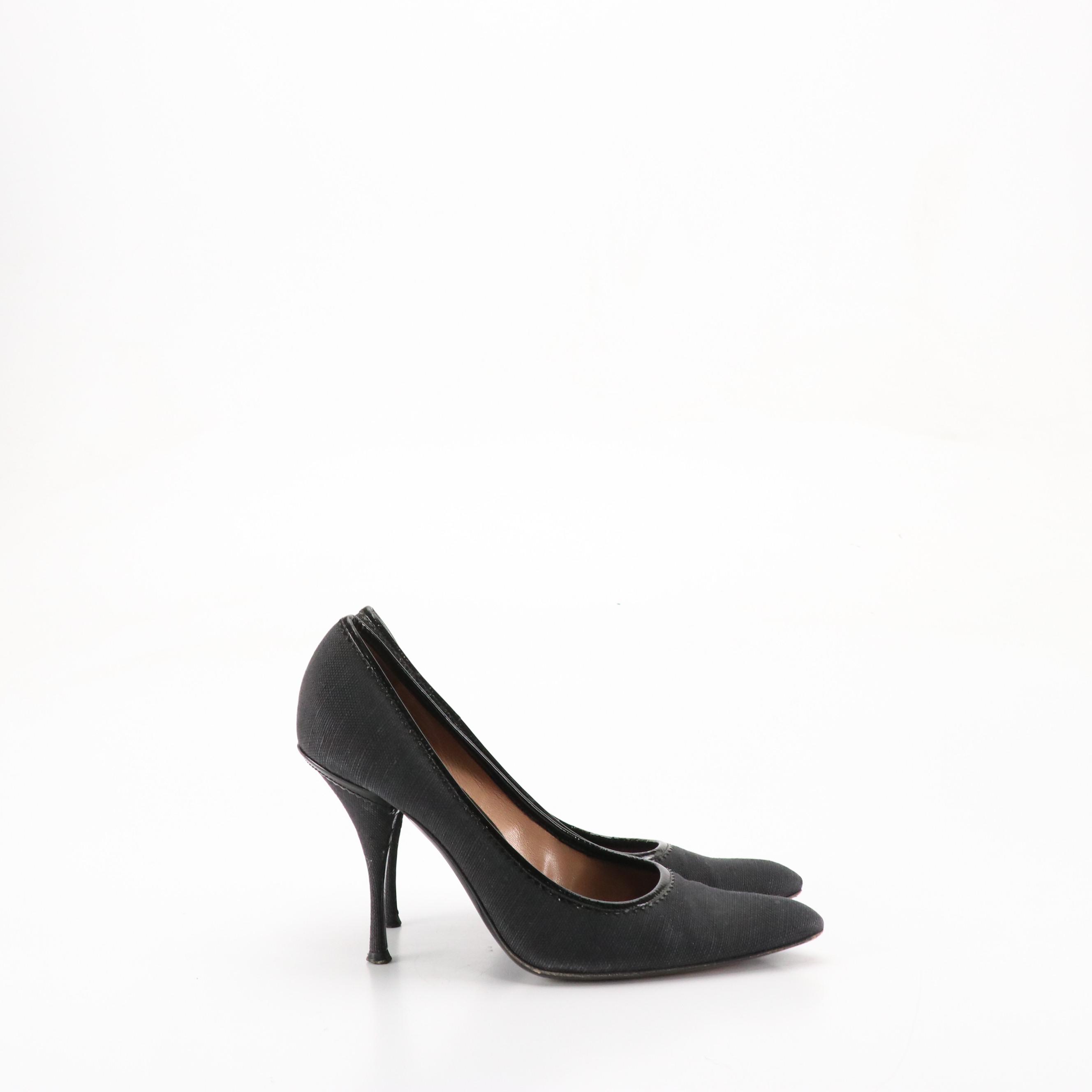 Yves Saint Laurent Black Linen and Patent Leather Pumps
