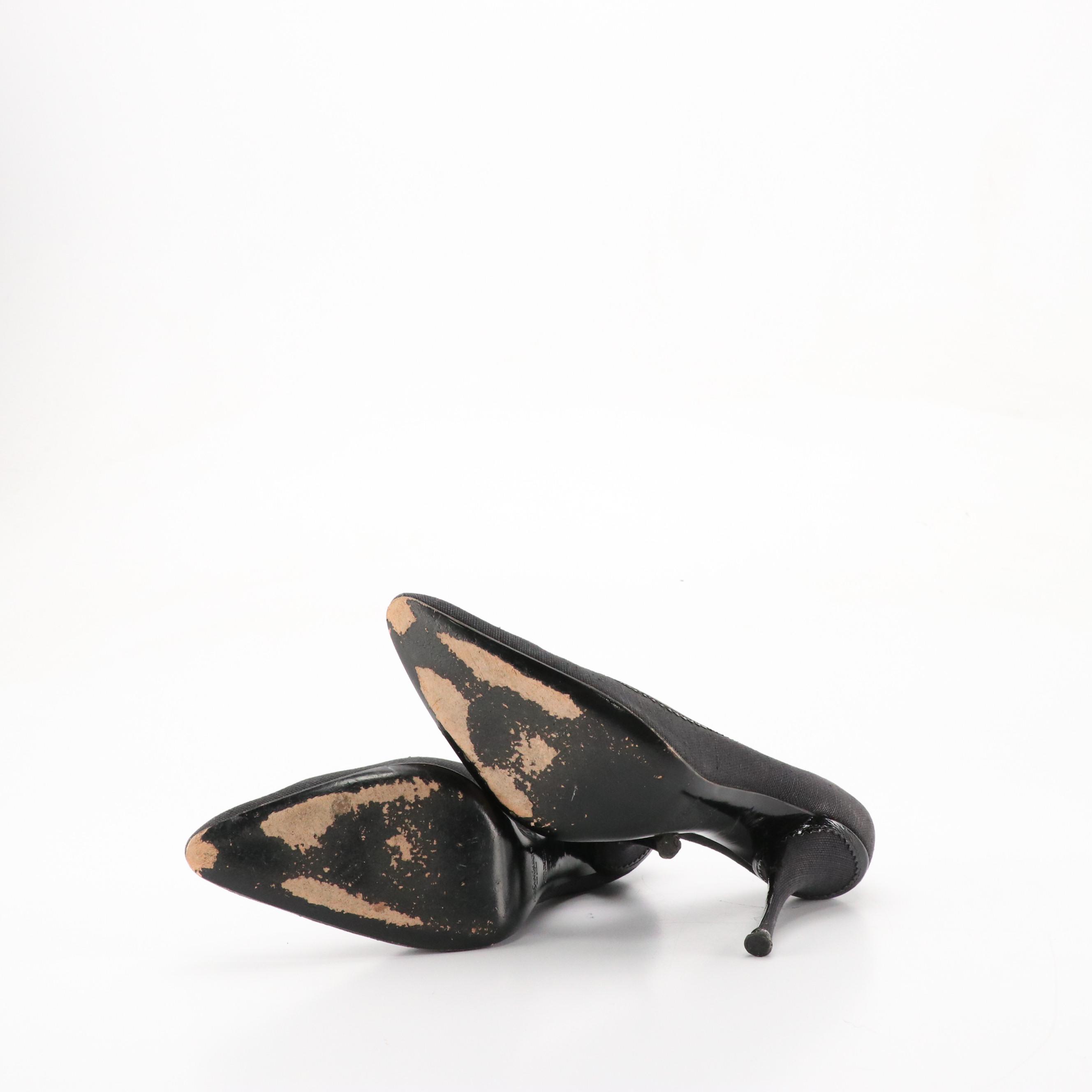 Yves Saint Laurent Black Linen and Patent Leather Pumps