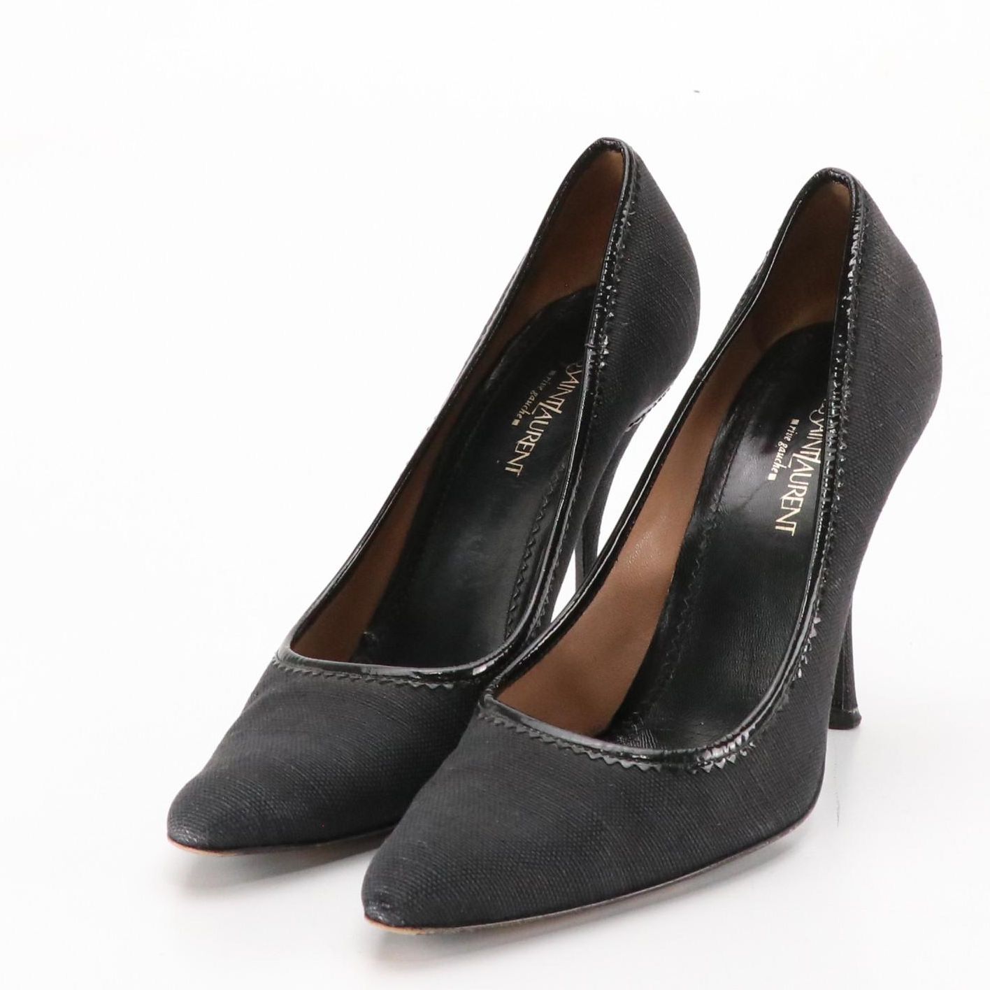 Yves Saint Laurent Black Linen and Patent Leather Pumps