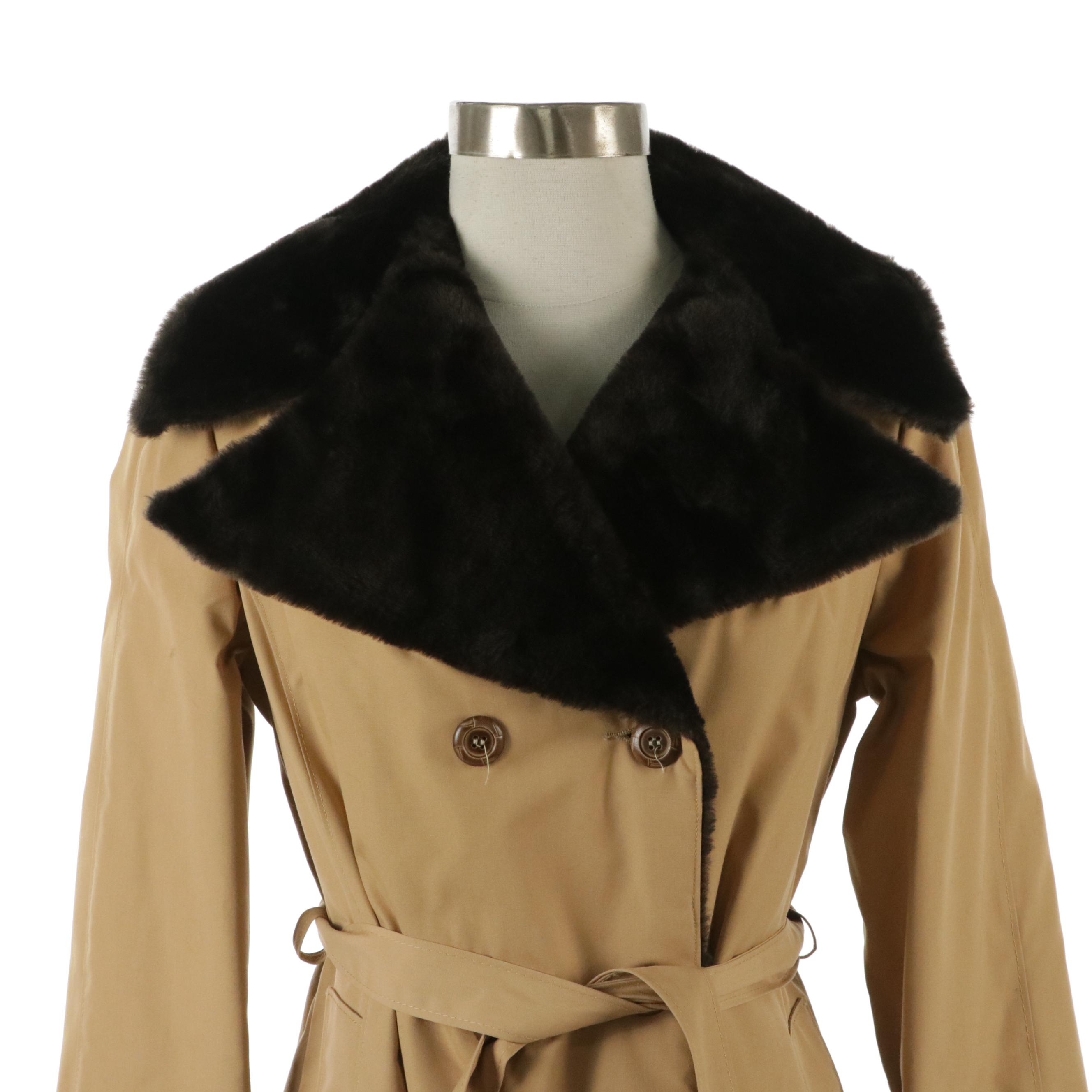 Sears Vintage Faux-Fur Lined Double-Breasted Trench Coat