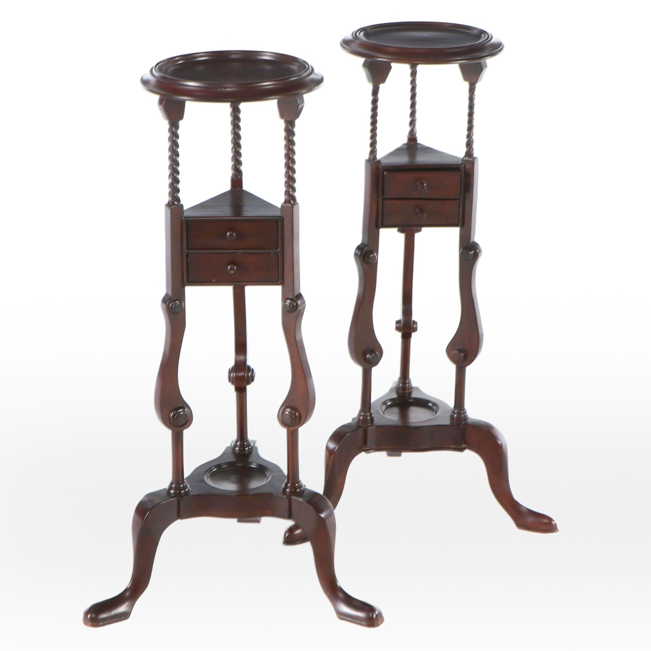 Pair of Queen Anne Style Mahogany Candlestands