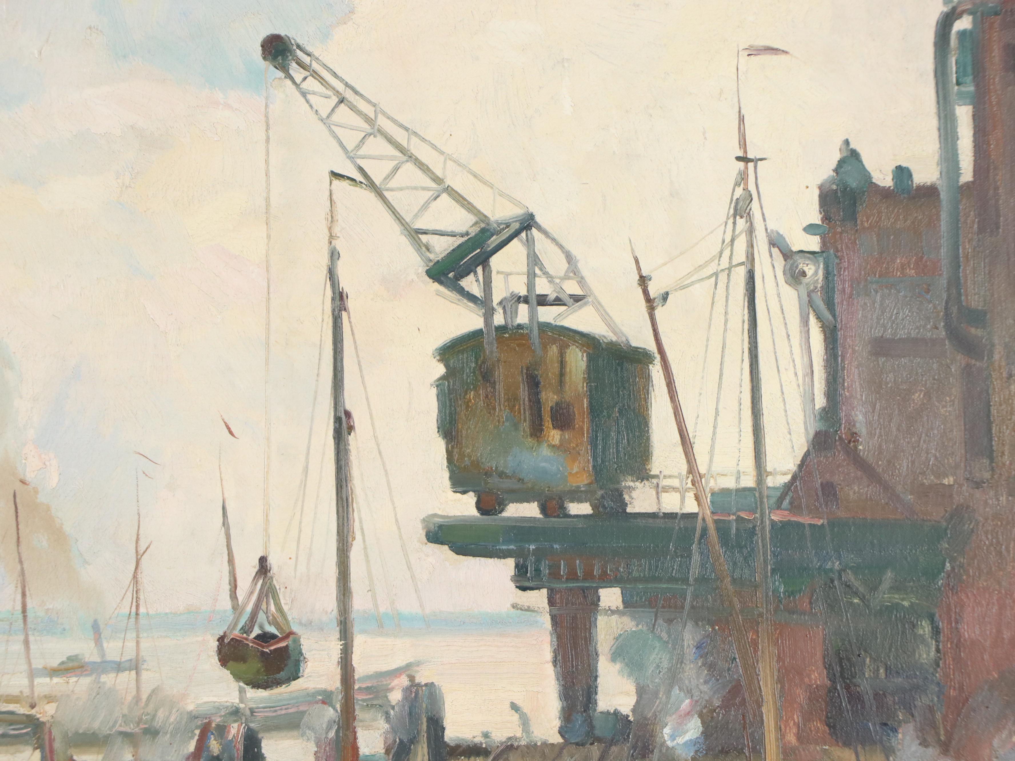 Louis Wohner Oil Painting of Harbor Scene, Early 20th Century