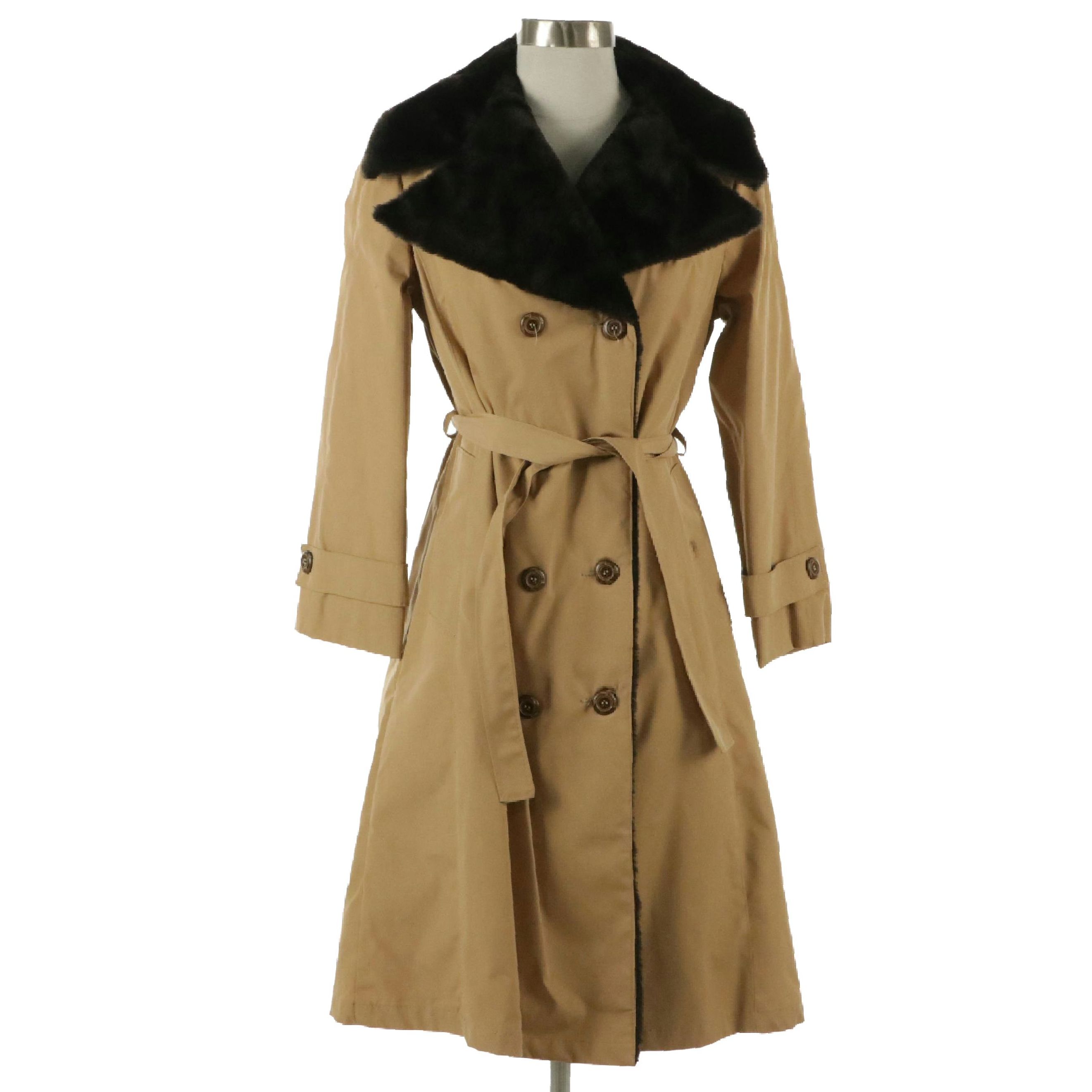 Sears Vintage Faux-Fur Lined Double-Breasted Trench Coat