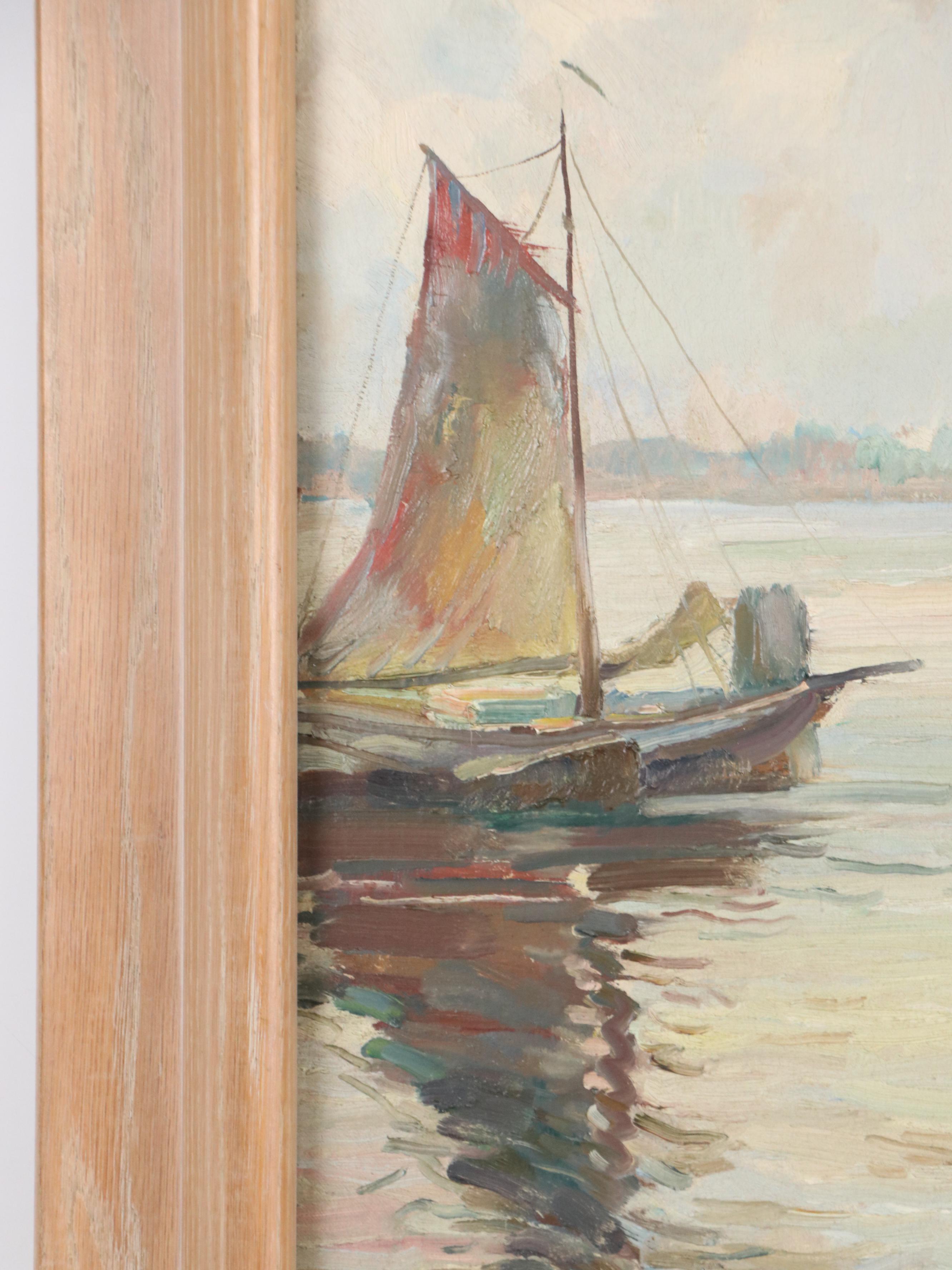 Louis Wohner Oil Painting of Harbor Scene, Early 20th Century