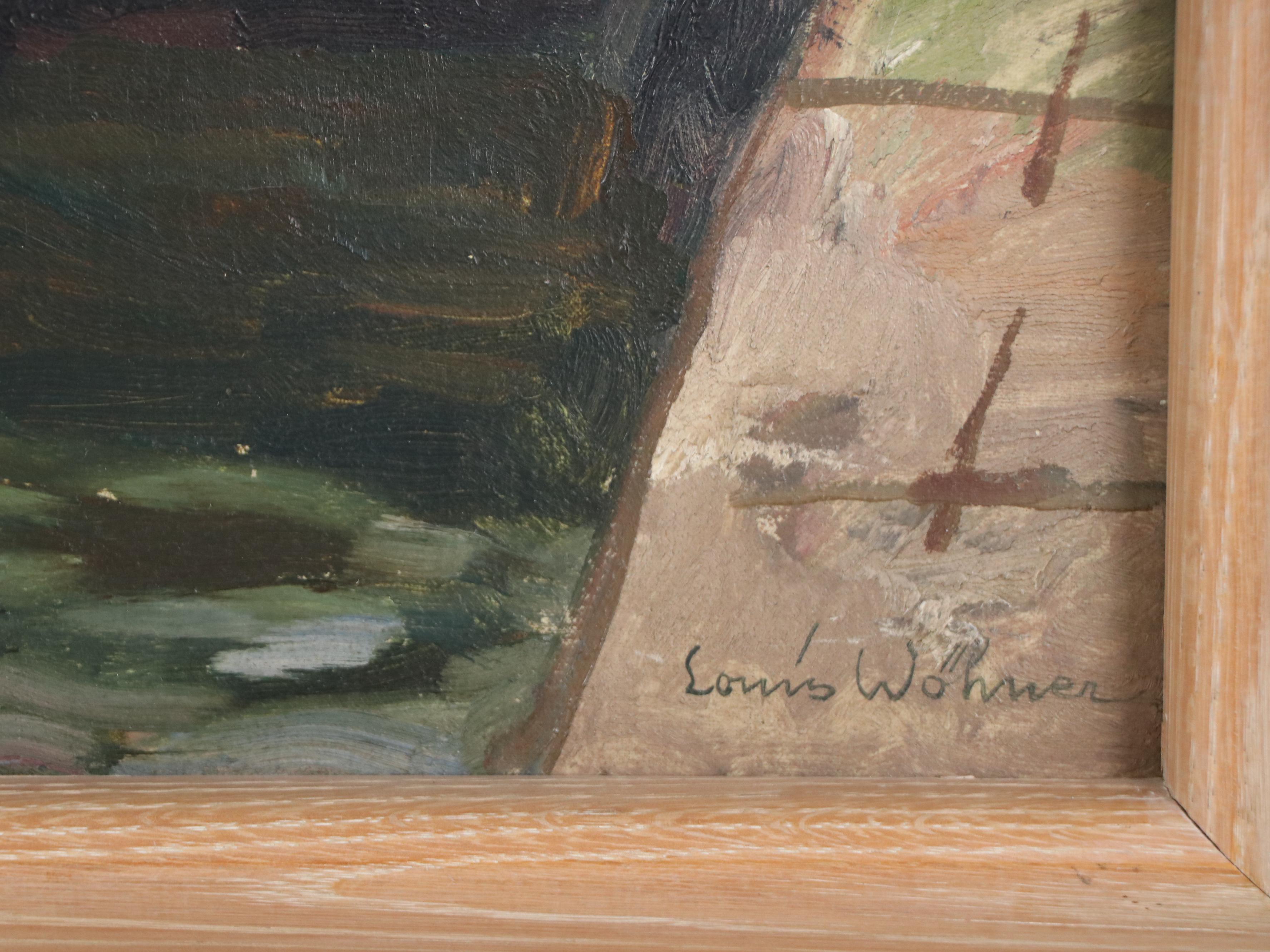 Louis Wohner Oil Painting of Harbor Scene, Early 20th Century