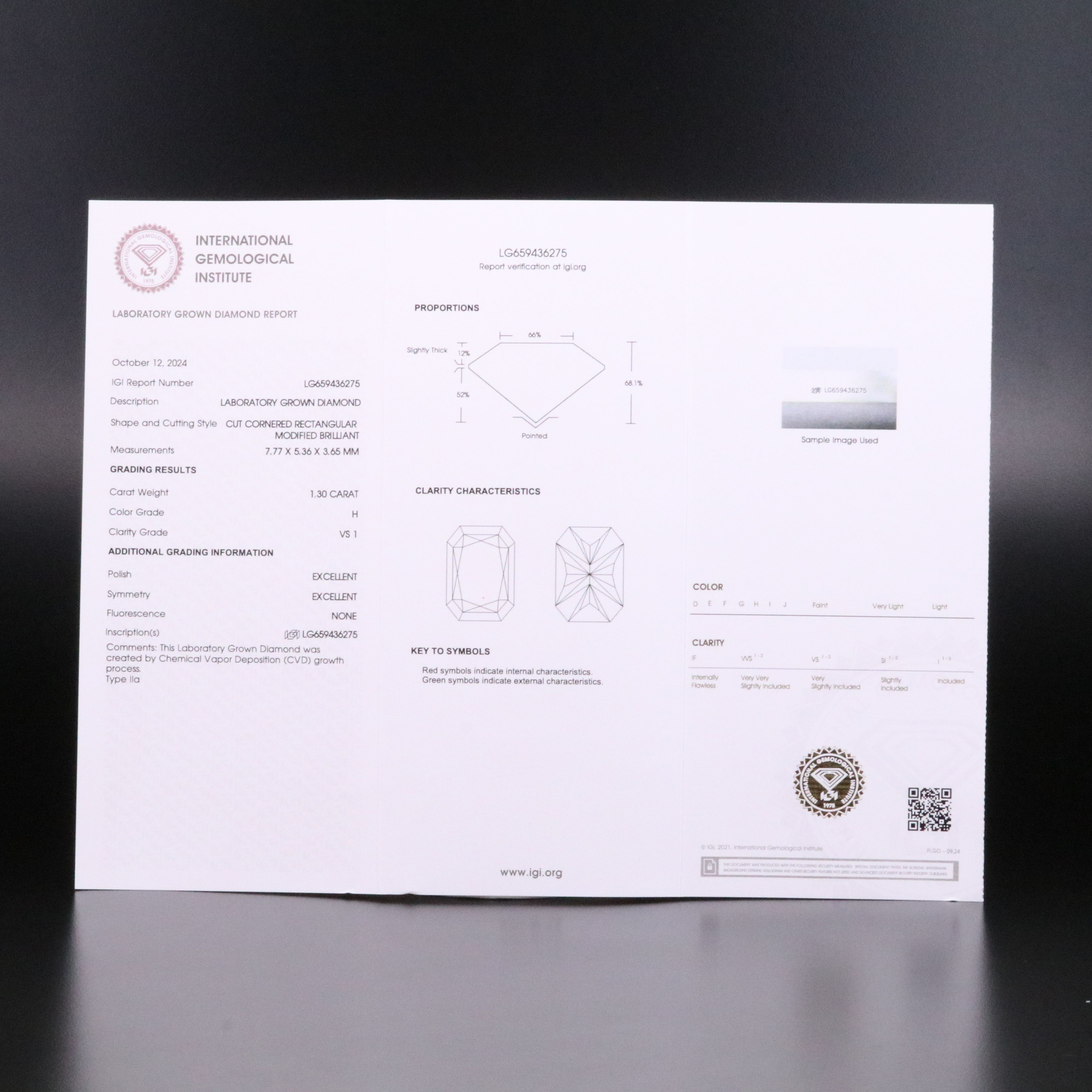 Loose 1.30 CT Lab Grown Diamond with IGI Report